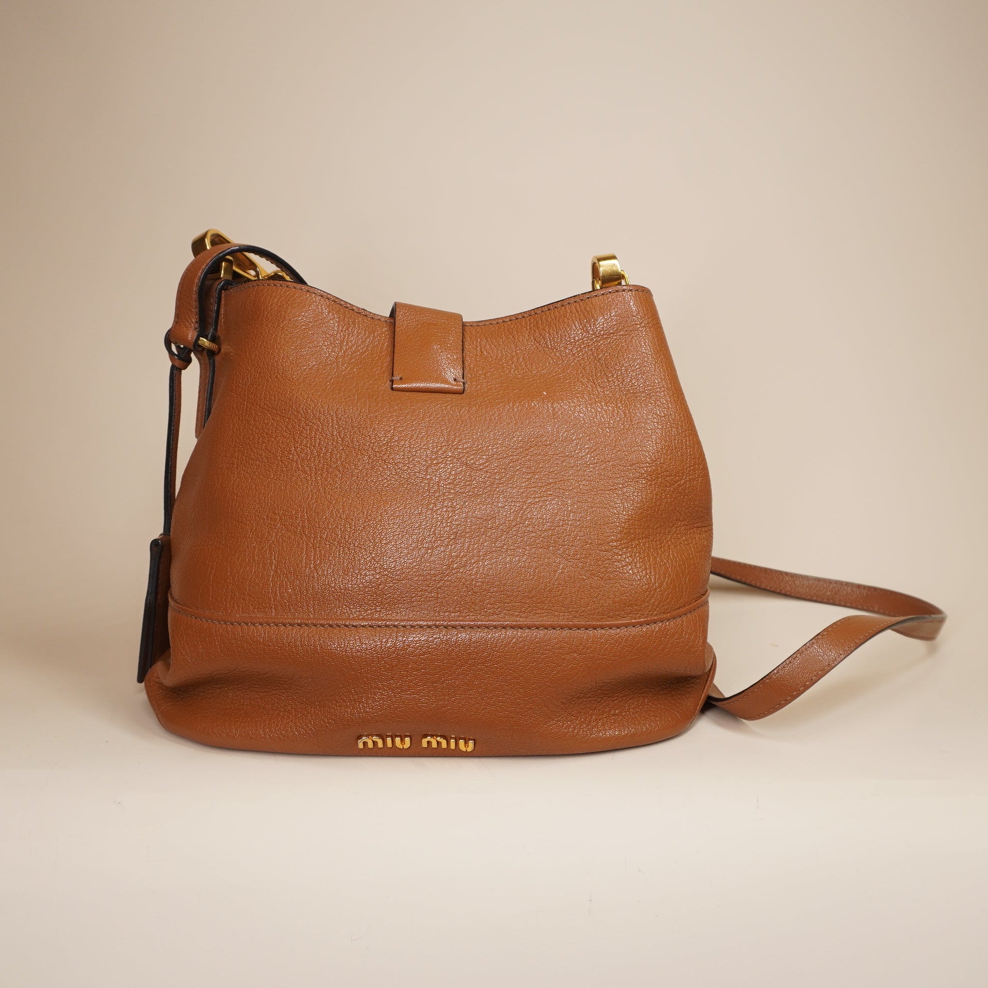 PRE-OWNED Madras Brown Calfskin Shoulder Bag