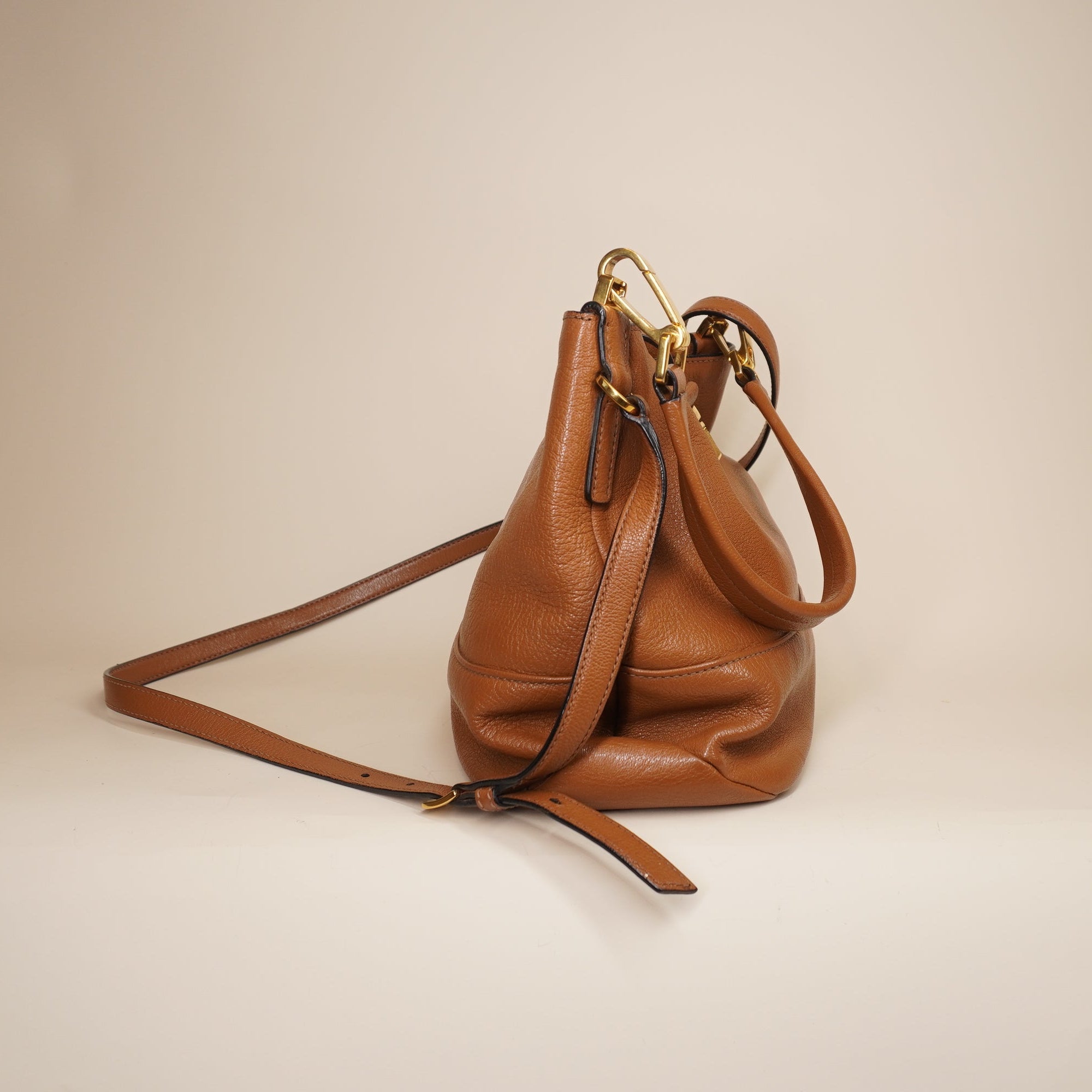 PRE-OWNED Madras Brown Calfskin Shoulder Bag