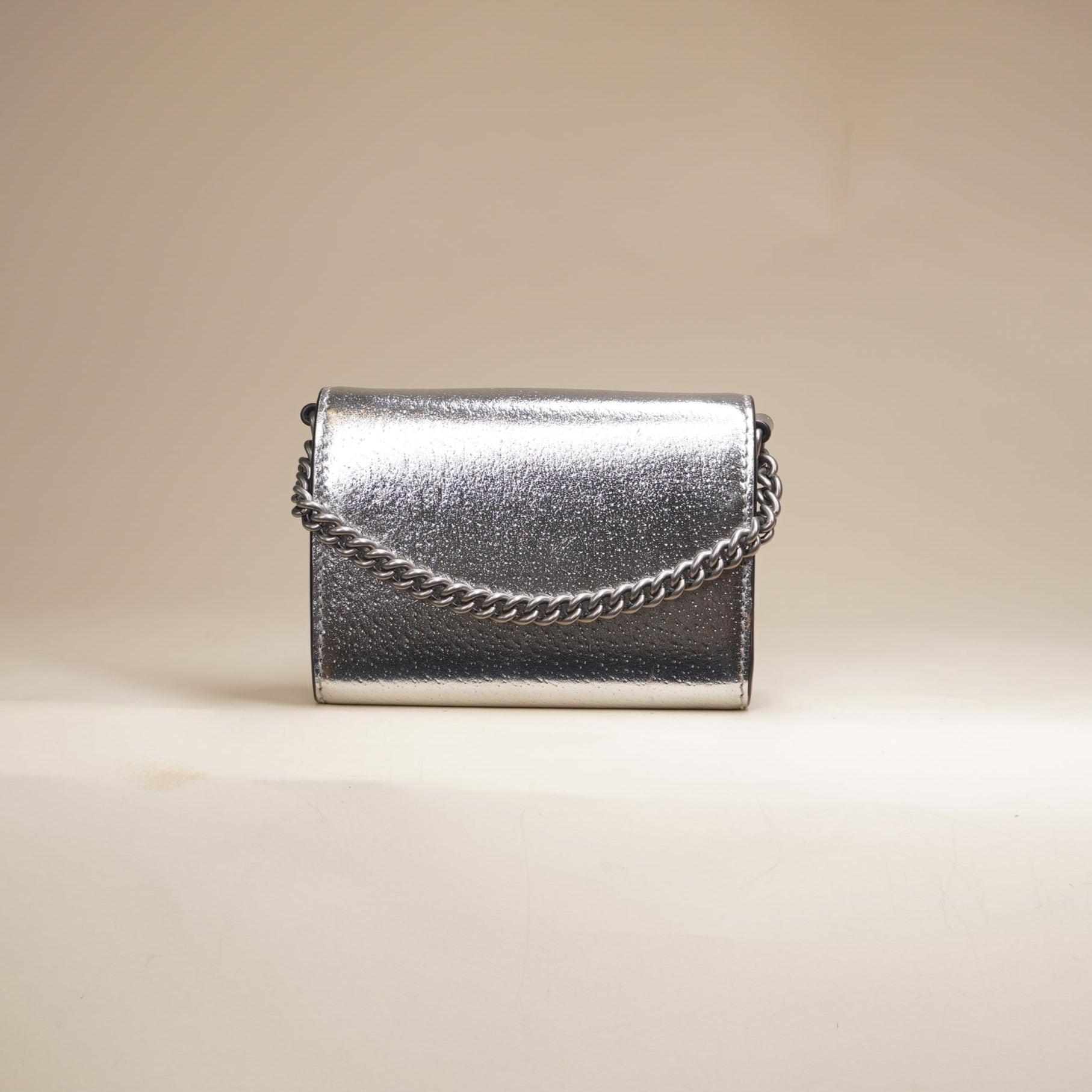 PRE-OWNED GG Silver Metallic Calfskin Super Mini Dionysus Shoulder Bag