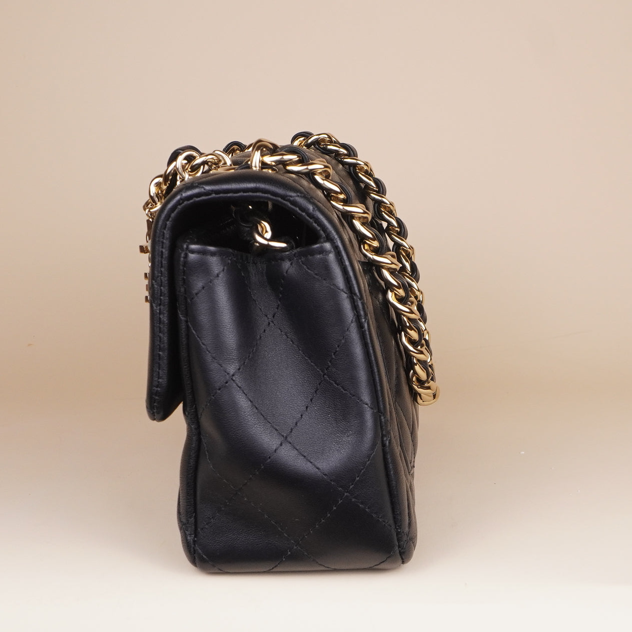 PRE-OWNED CC Lambskin Quilted Mini Coco Charms Rectangular Flap Black