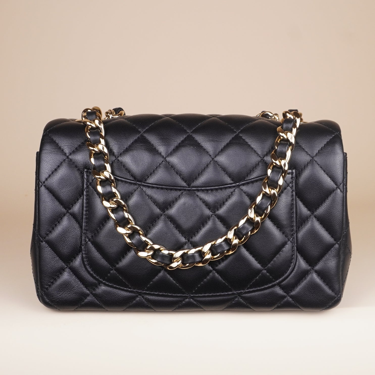 PRE-OWNED CC Lambskin Quilted Mini Coco Charms Rectangular Flap Black
