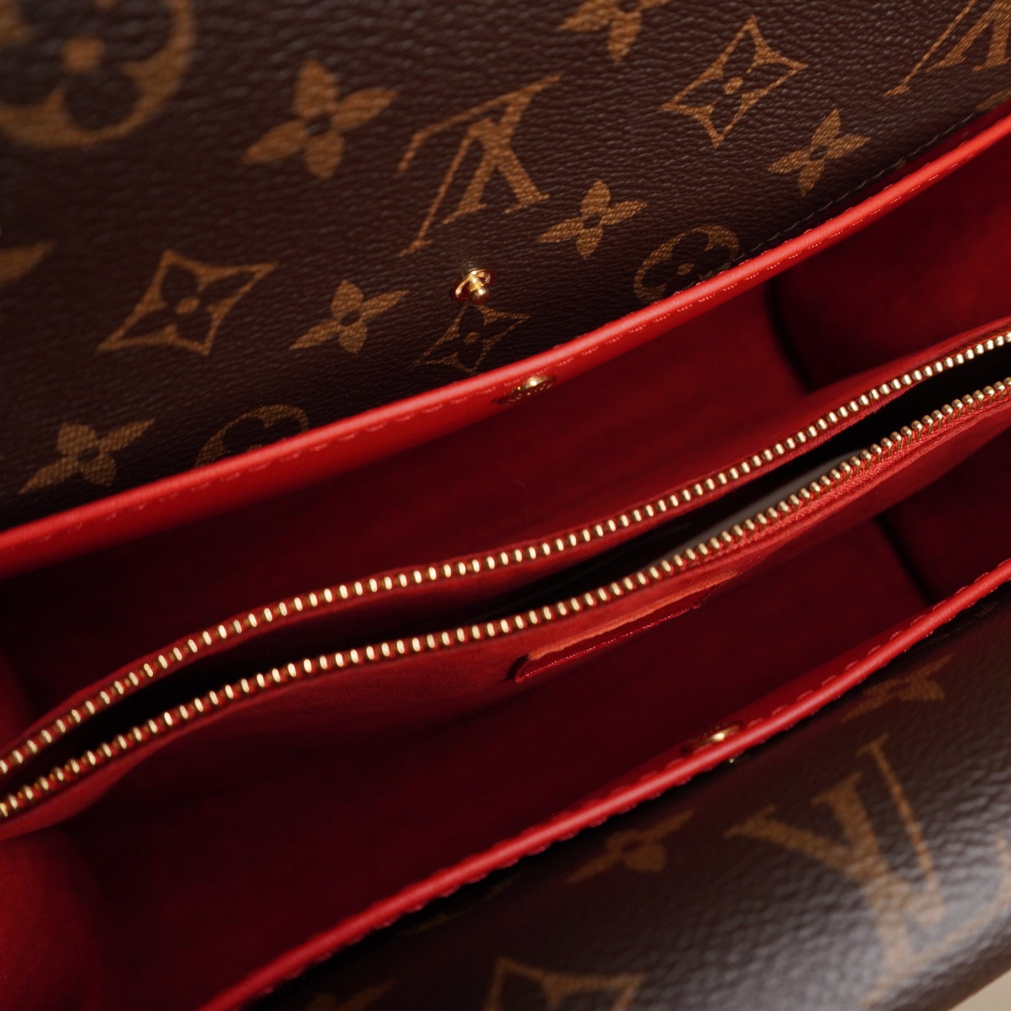 PRE-OWNED LV Double V Handbag Calfskin with Monogram Canvas Satchel