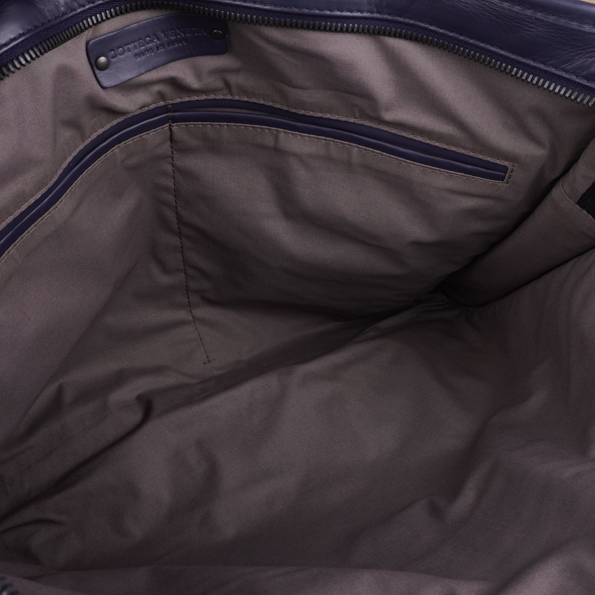 PRE-OWNED BV Leggero 2-Way Briefcase Blue Intrecciato Leather