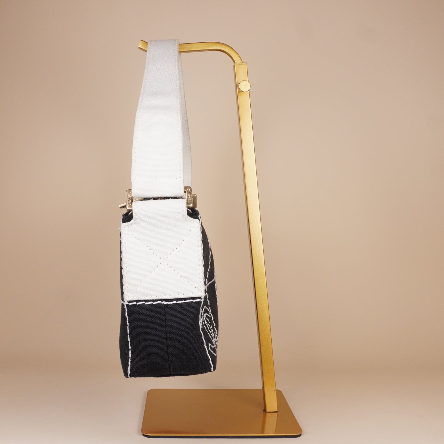 PRE-OWNED CC Chocolate Bar Canvas Shoulder Bag Black Cloth