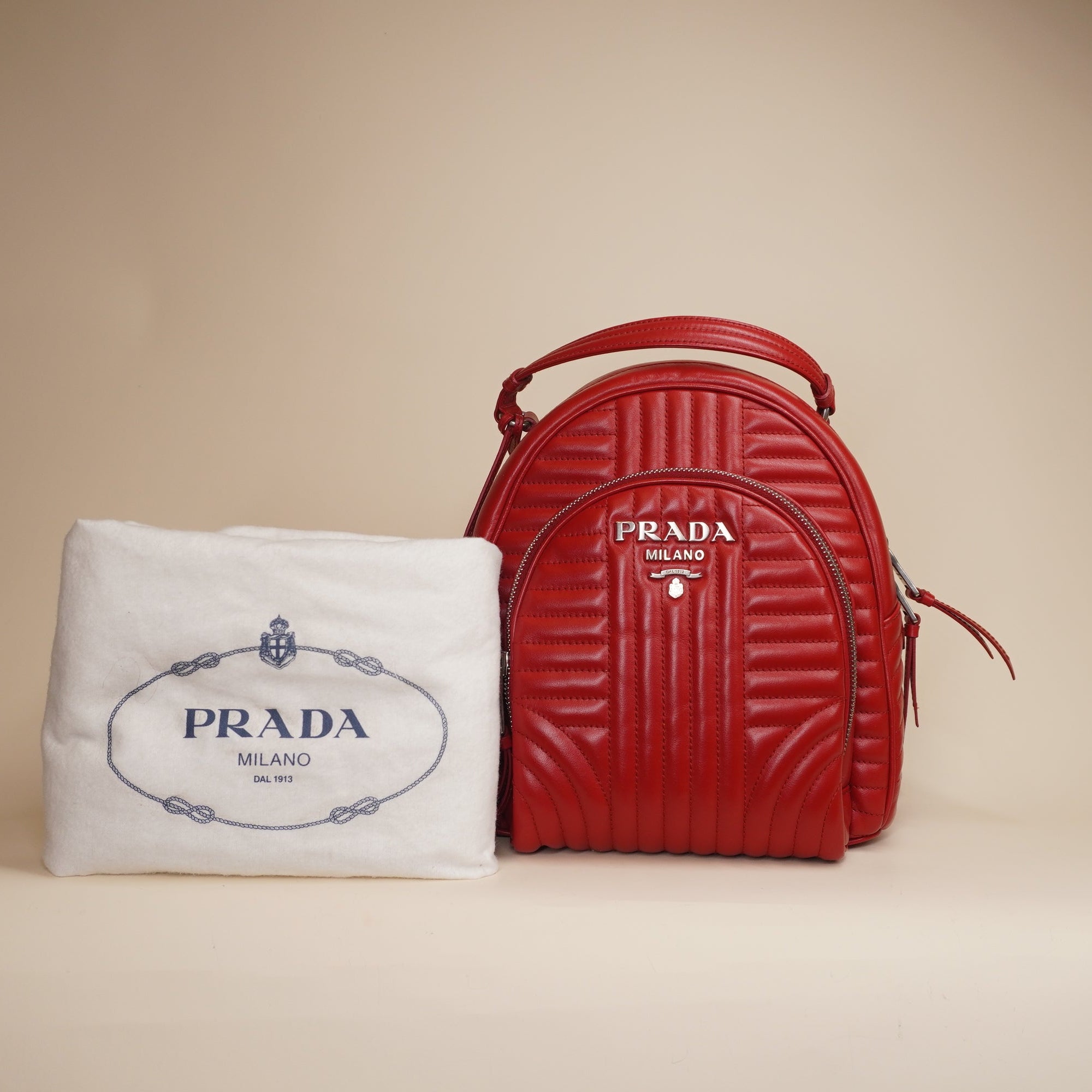 PRE-OWNED Red Soft Calf Diagramme Backpack