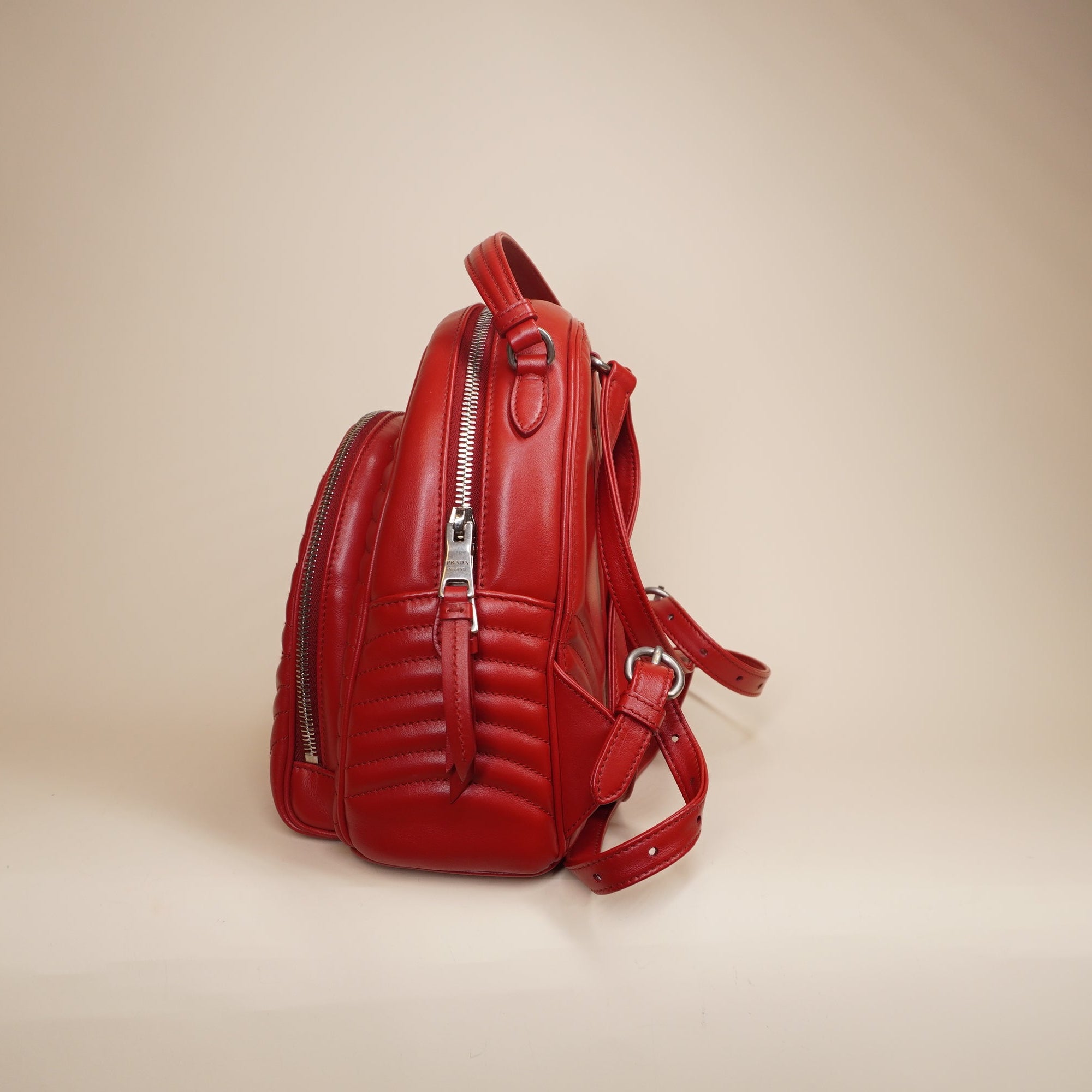 PRE-OWNED Red Soft Calf Diagramme Backpack
