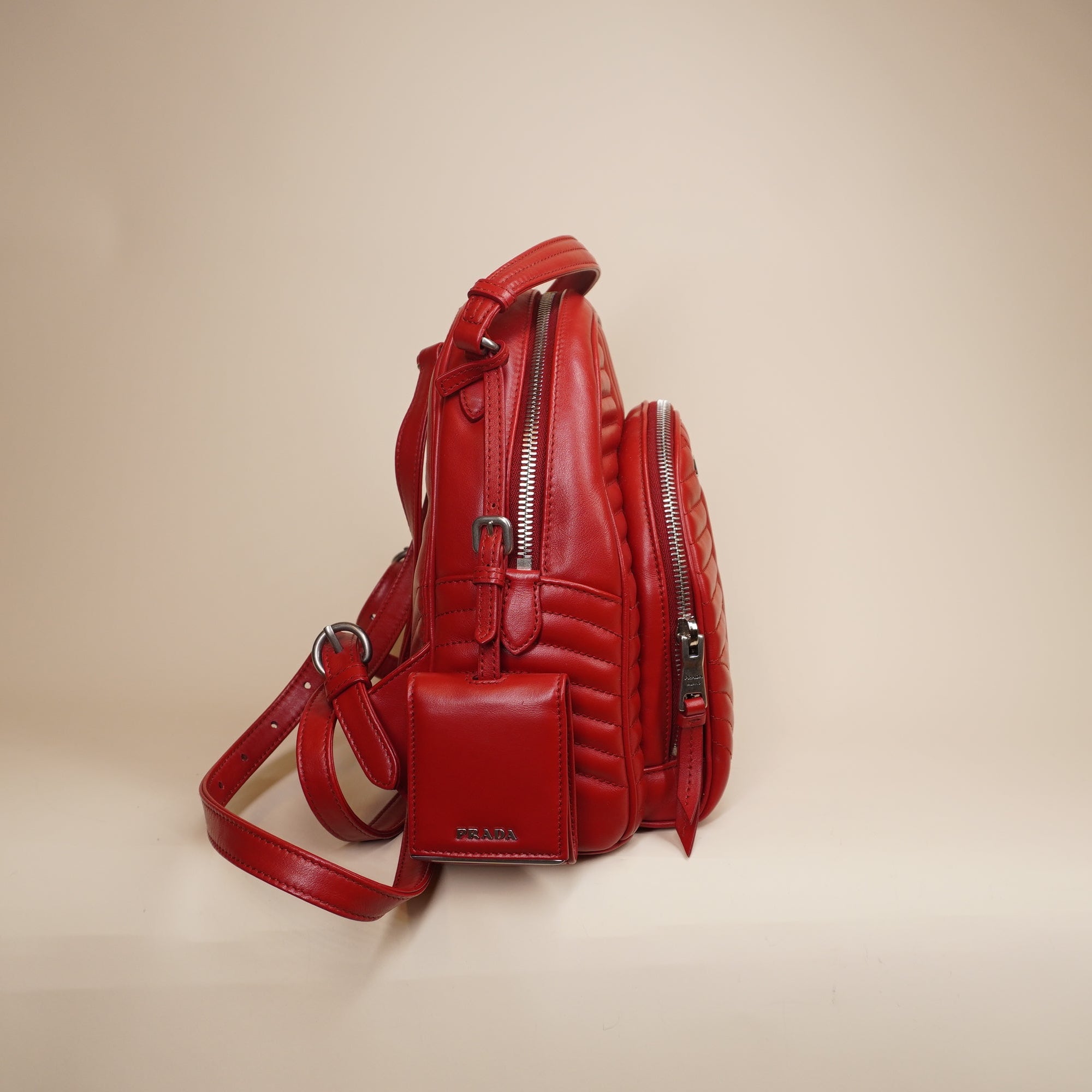 PRE-OWNED Red Soft Calf Diagramme Backpack