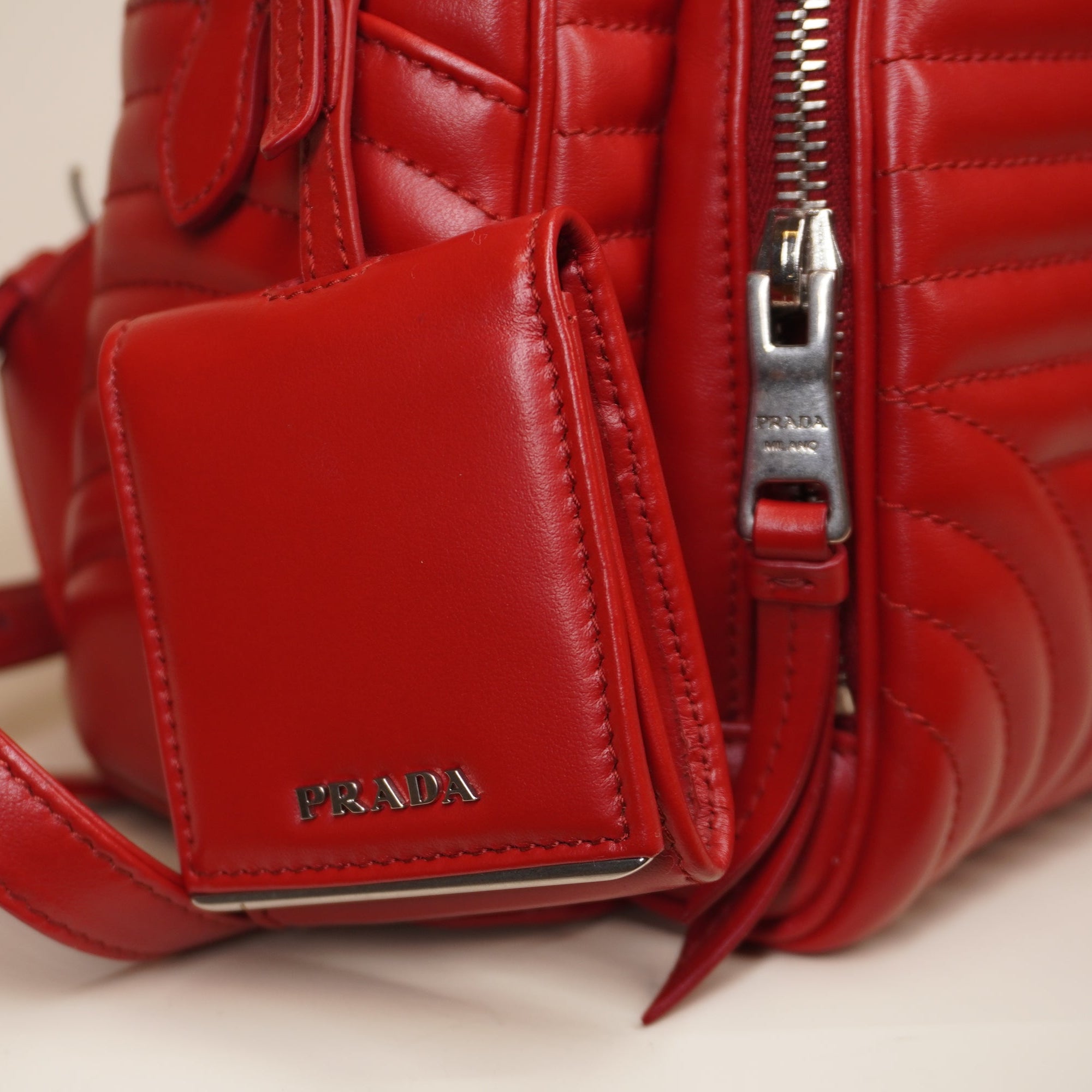 PRE-OWNED Red Soft Calf Diagramme Backpack