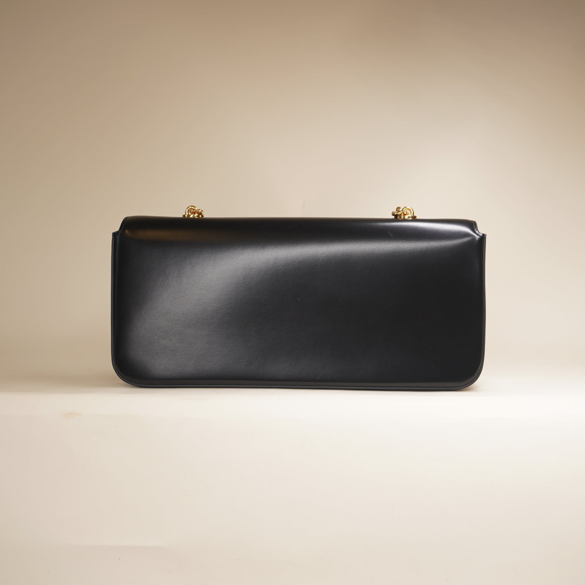 PRE-OWNED Triophe Black Calfskin Leather Shoulder Bag