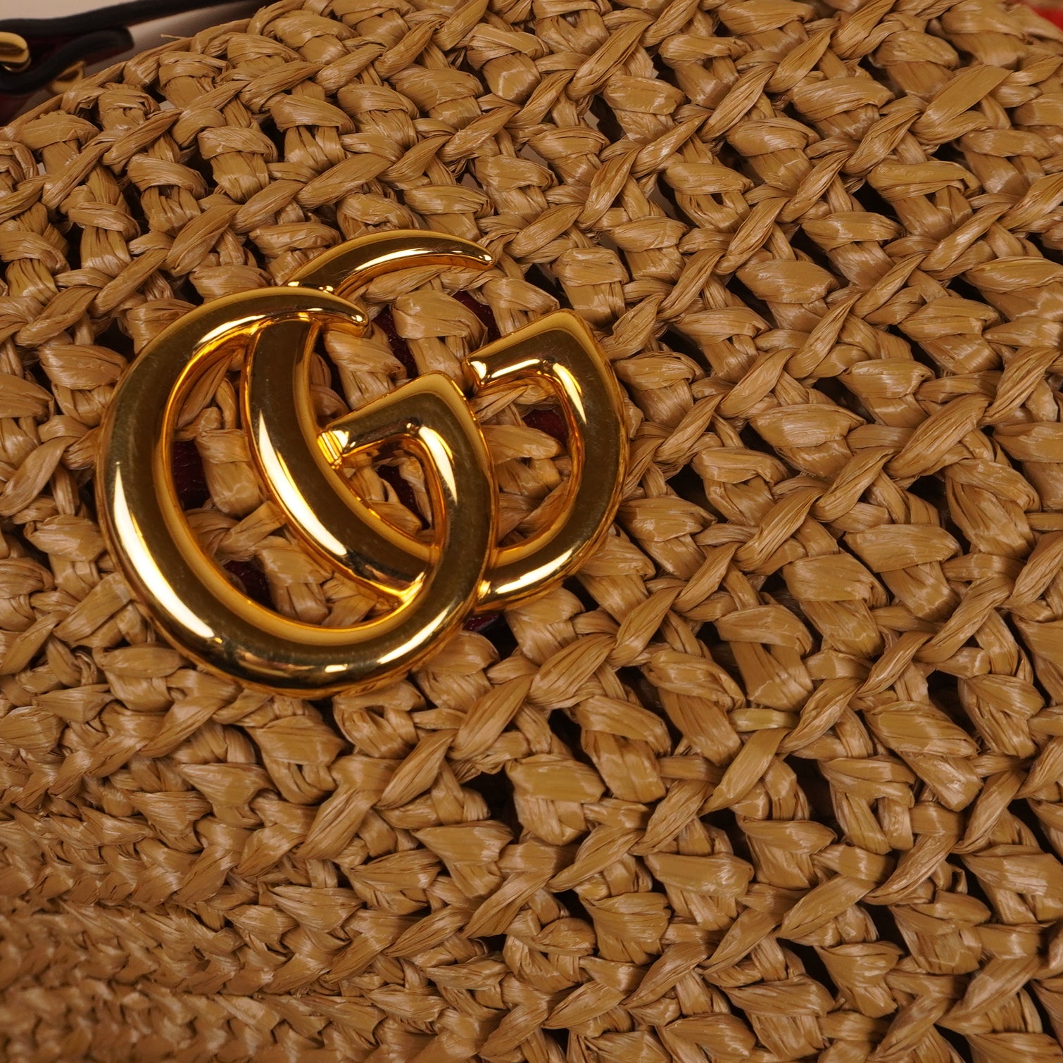 PRE-OWNED GG Marmont Chain Raffia Large Tote Bag