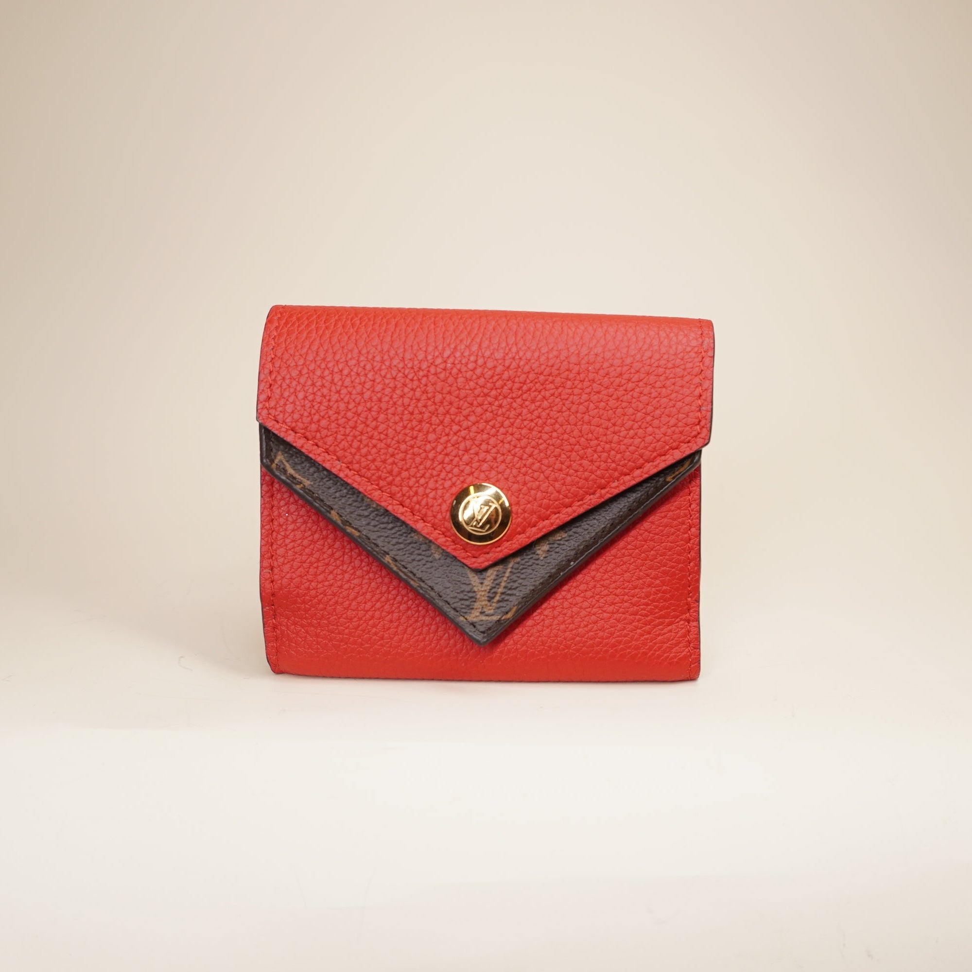 PRE-OWNED LV Red Canvas Double V Short Wallet