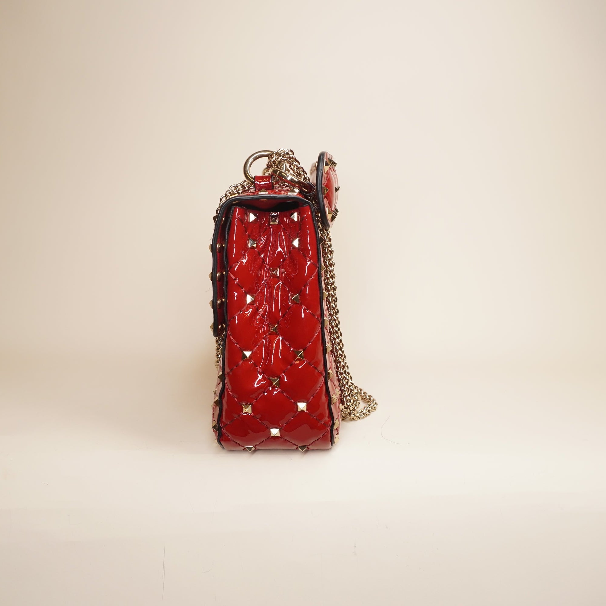 PRE-OWNED Rockstud Spike Flap Bag Quilted Patent Medium Shoulder Bag