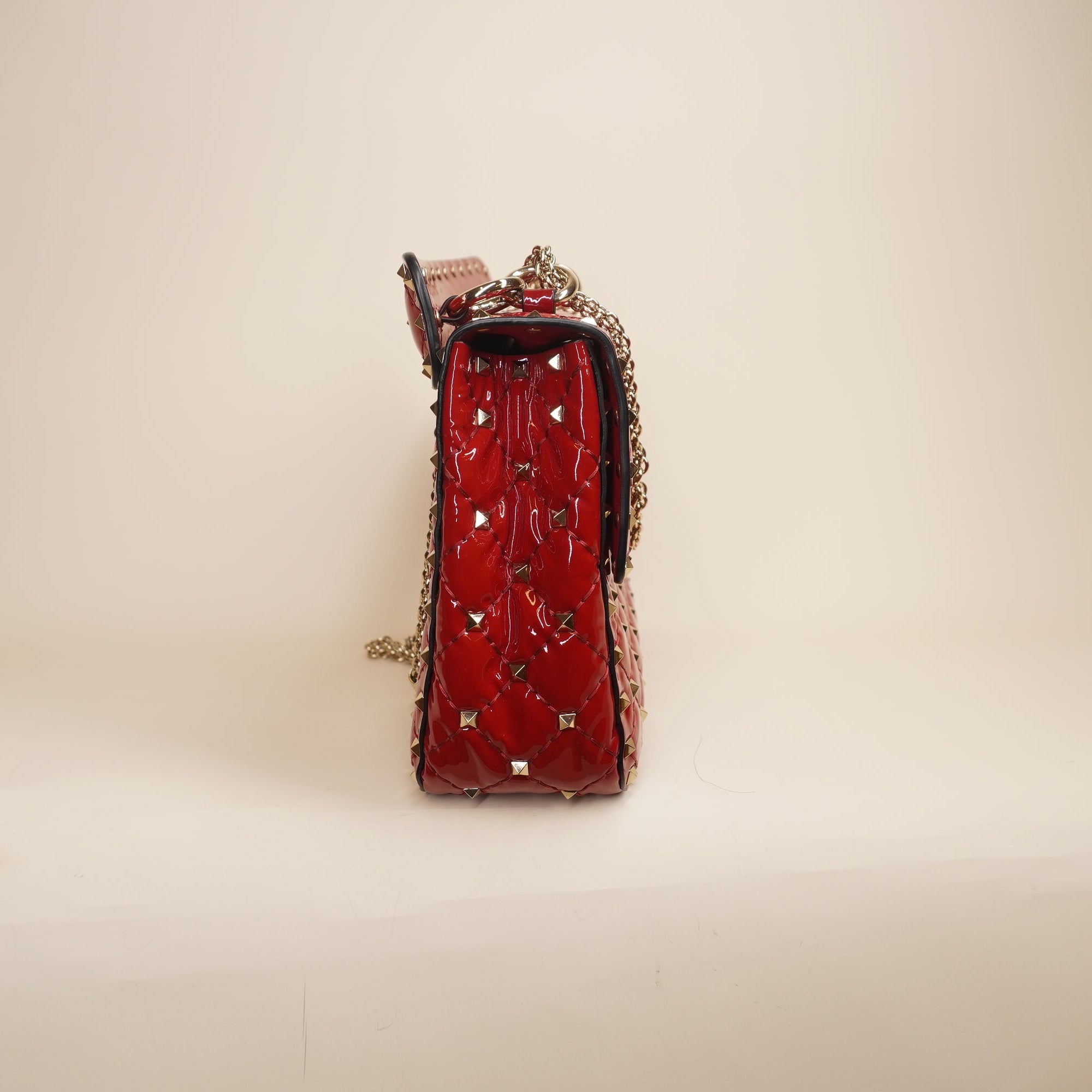 PRE-OWNED Rockstud Spike Flap Bag Quilted Patent Medium Shoulder Bag