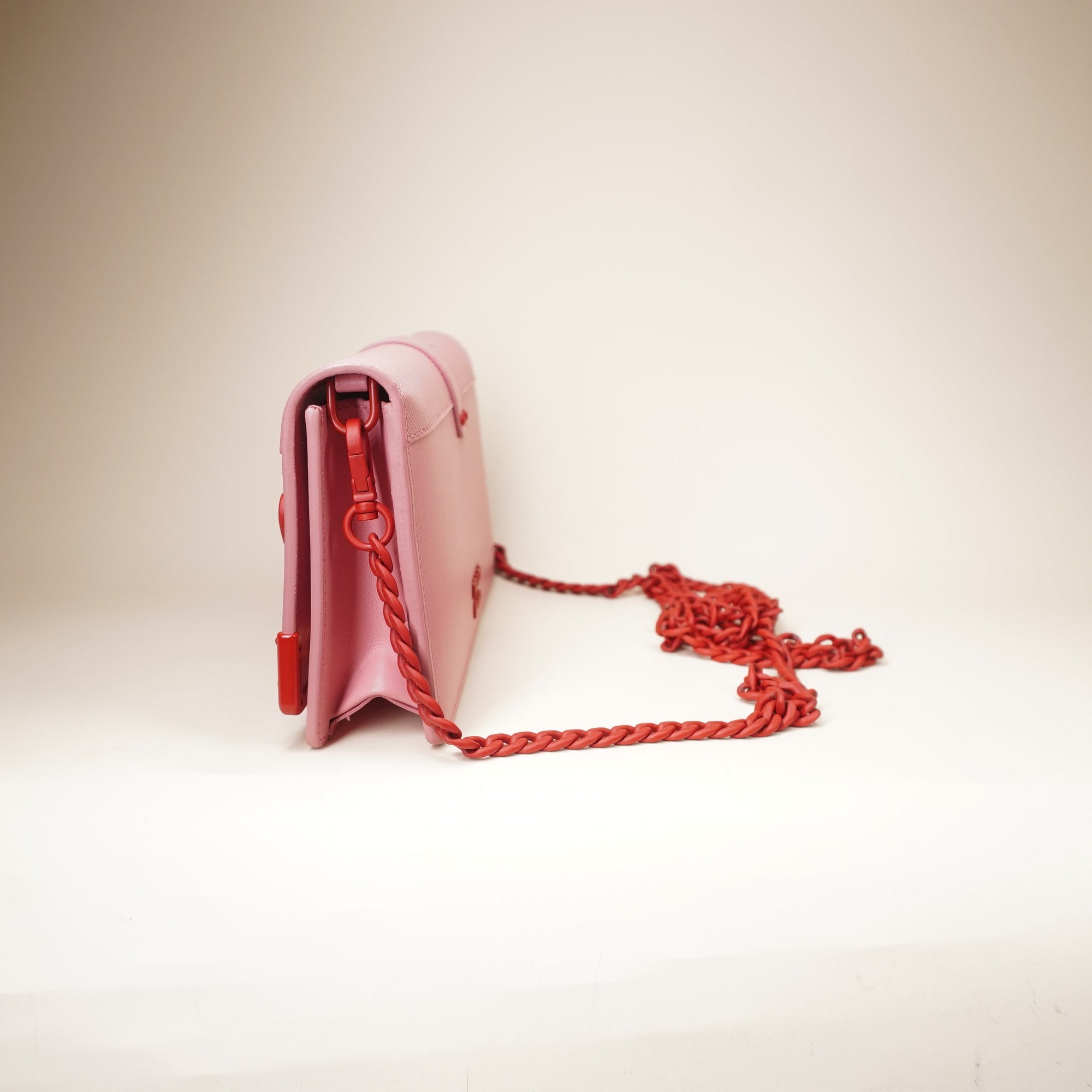 PRE-OWNED Prada City+ Saffiano L Cahier WOC Shoulder Bag Pink Red