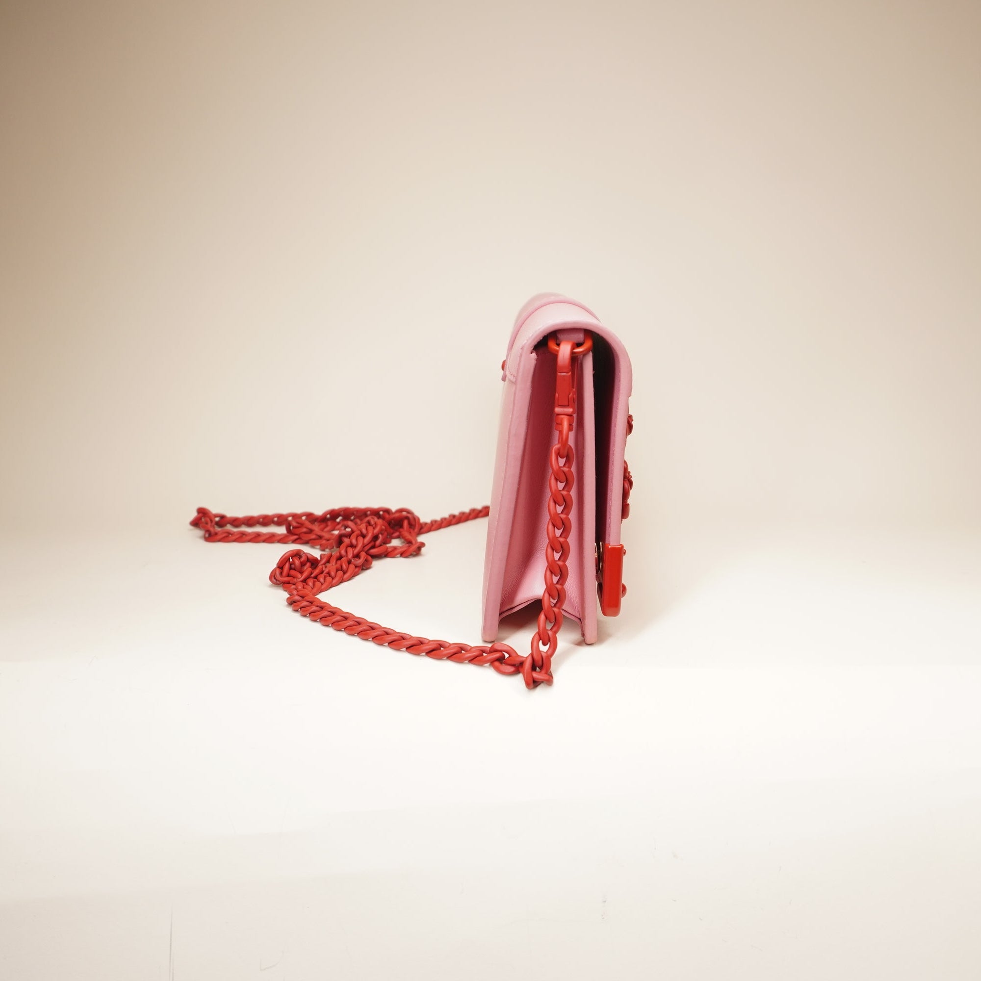 PRE-OWNED Prada City+ Saffiano L Cahier WOC Shoulder Bag Pink Red