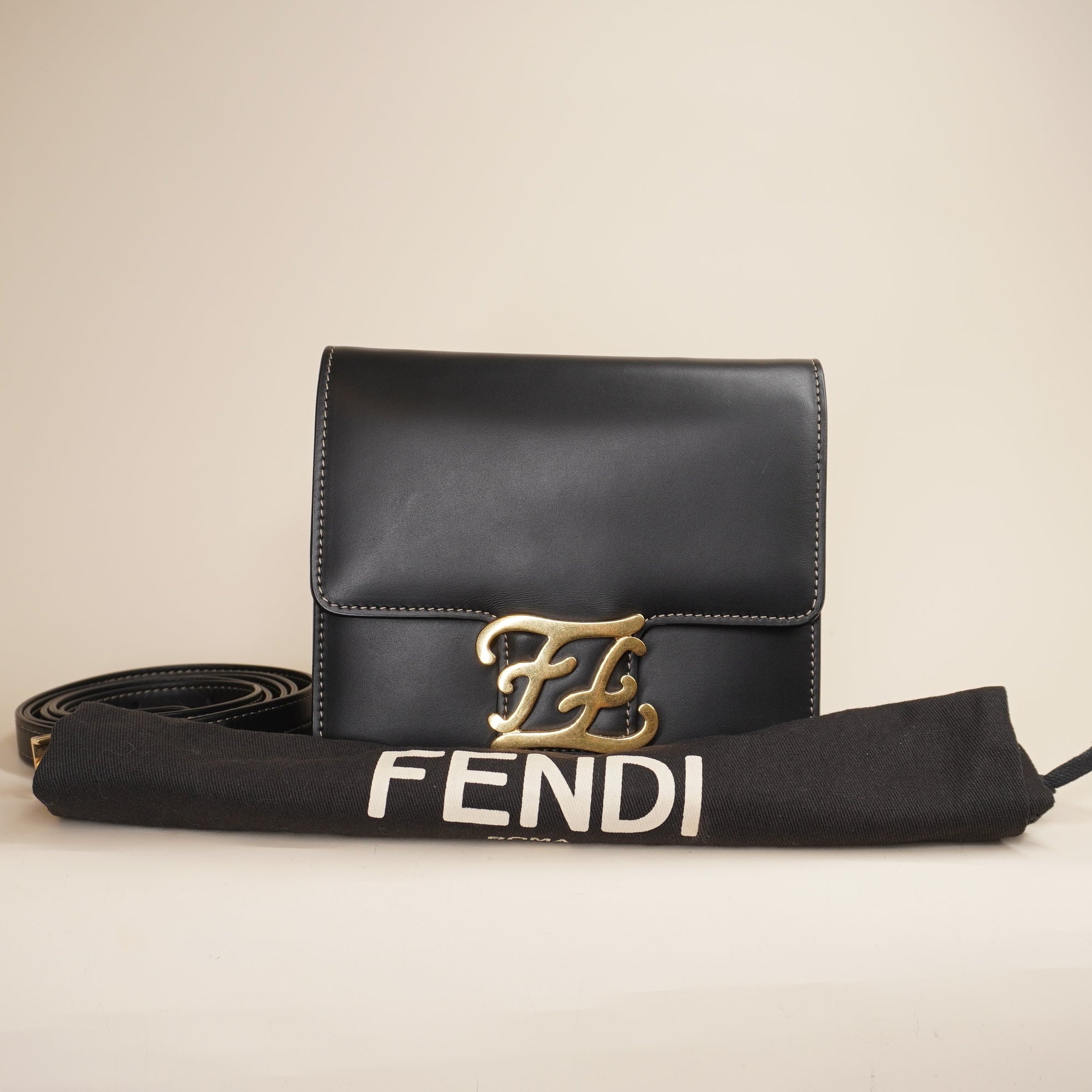 PRE-OWNED Black Leather Karligraphy Small Shoulder Bag