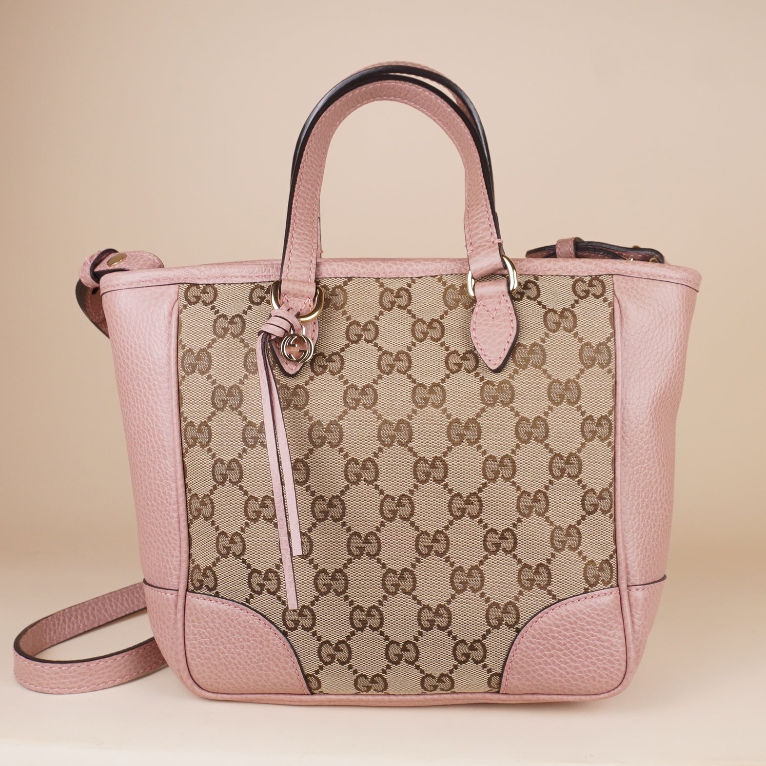 PRE-OWNED GG Soft Pink Monogram Small Bree Tote Shoulder Bag