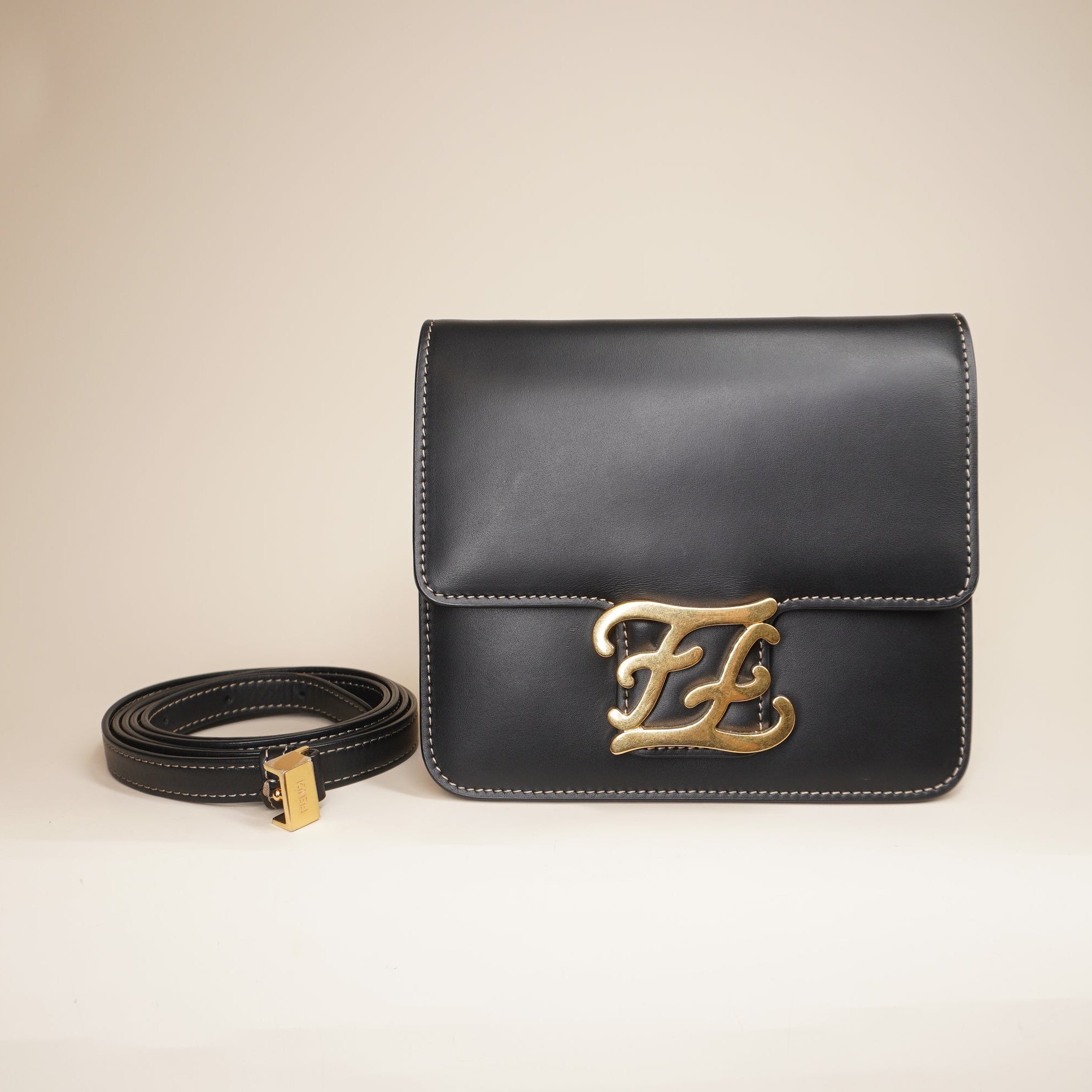 PRE-OWNED Black Leather Karligraphy Small Shoulder Bag