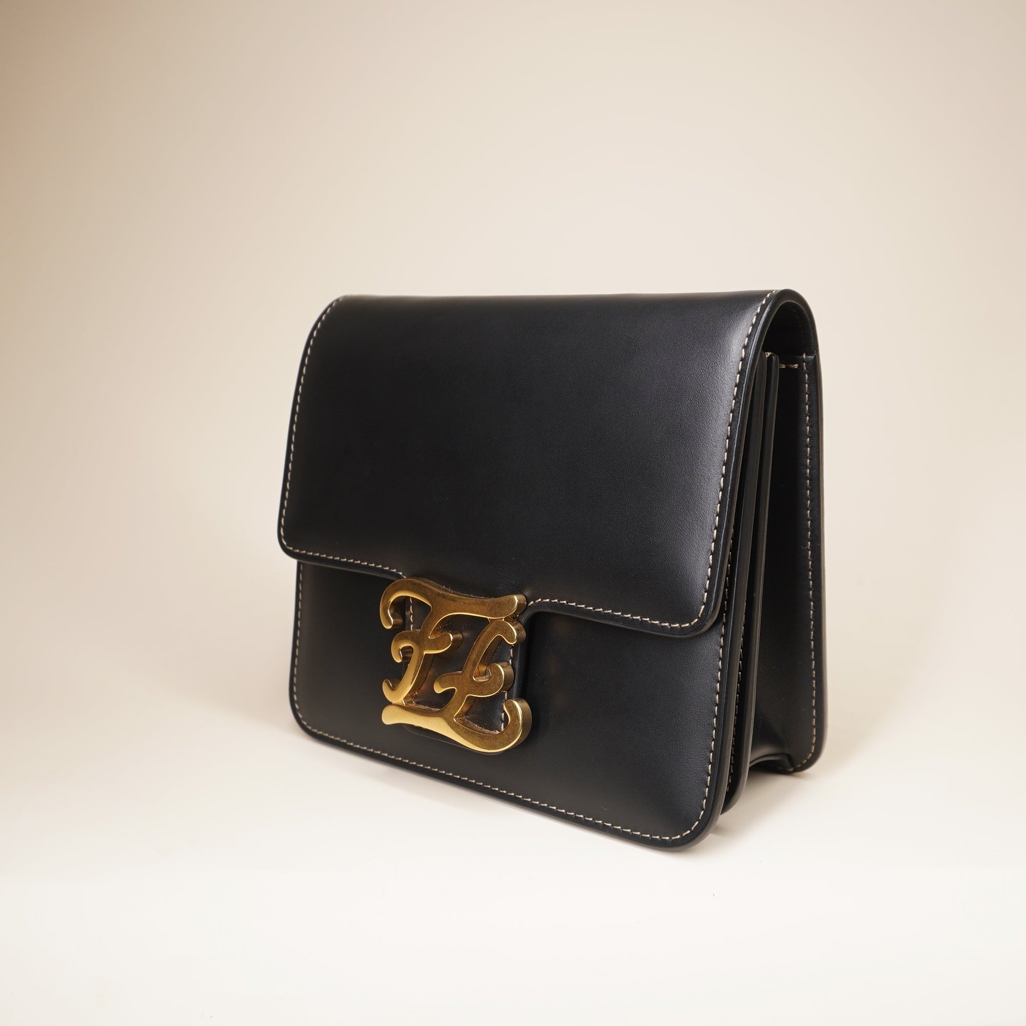 PRE-OWNED Black Leather Karligraphy Small Shoulder Bag