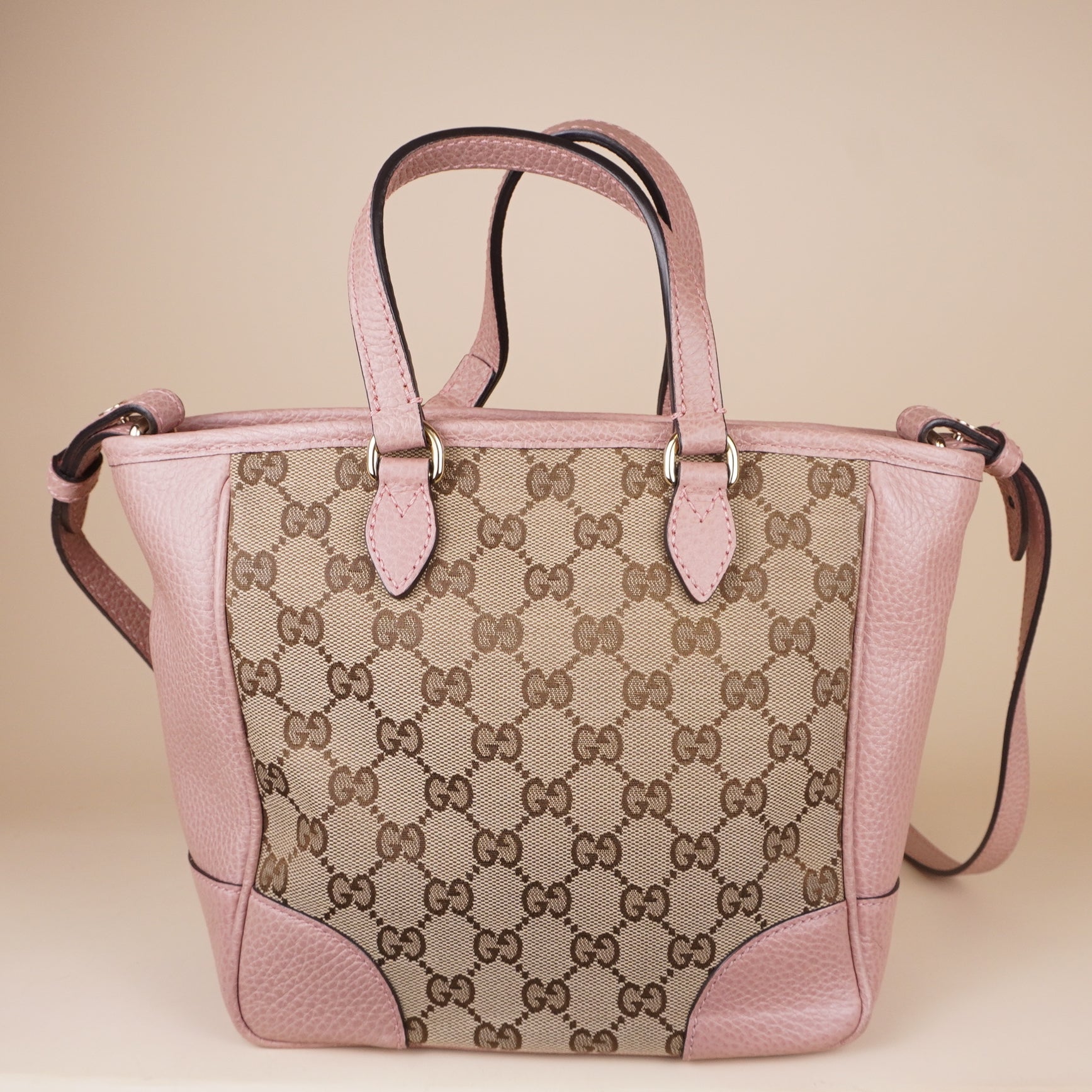 PRE-OWNED GG Soft Pink Monogram Small Bree Tote Shoulder Bag