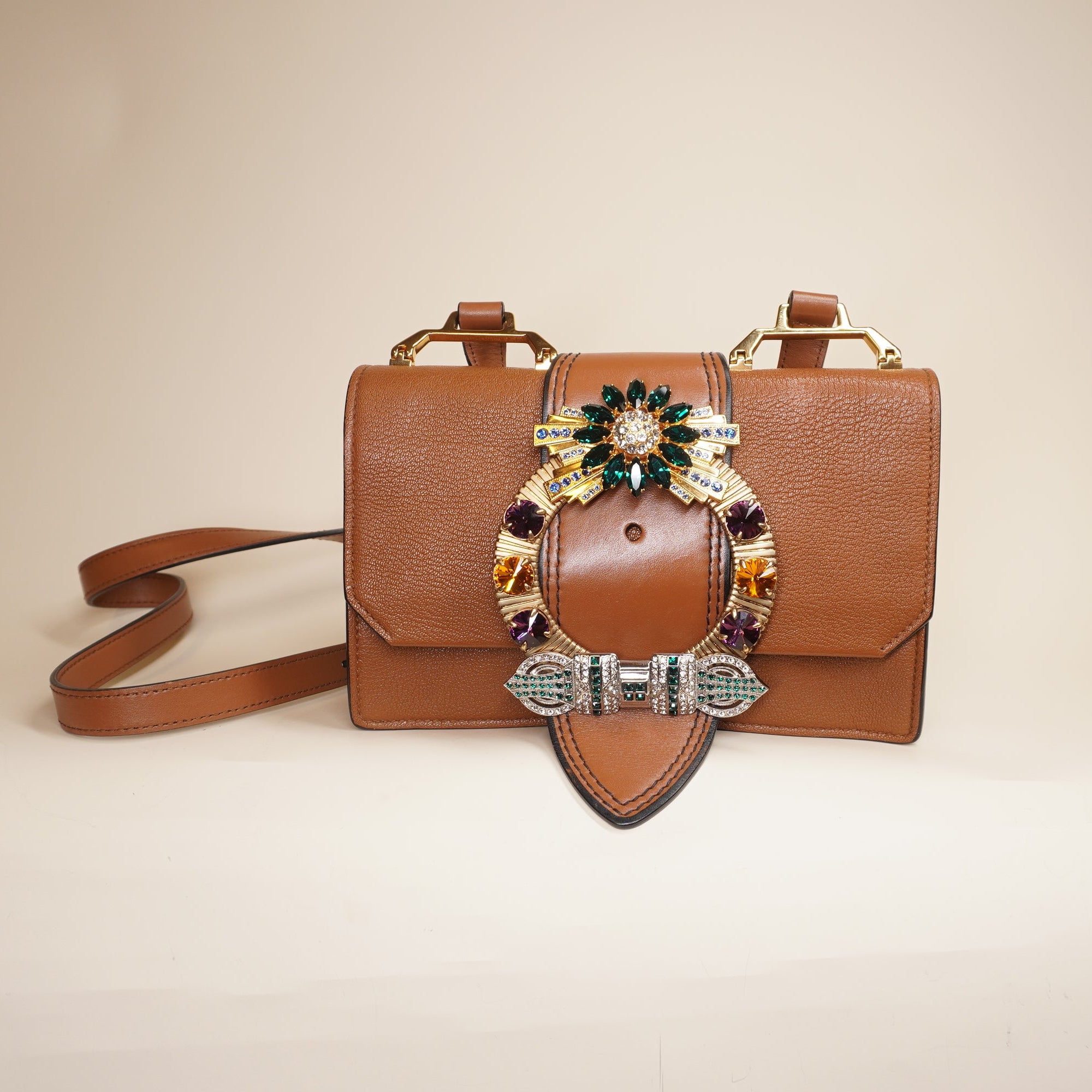 PRE-OWNED Madras Crystal Embellished Leather Shoulder Bag