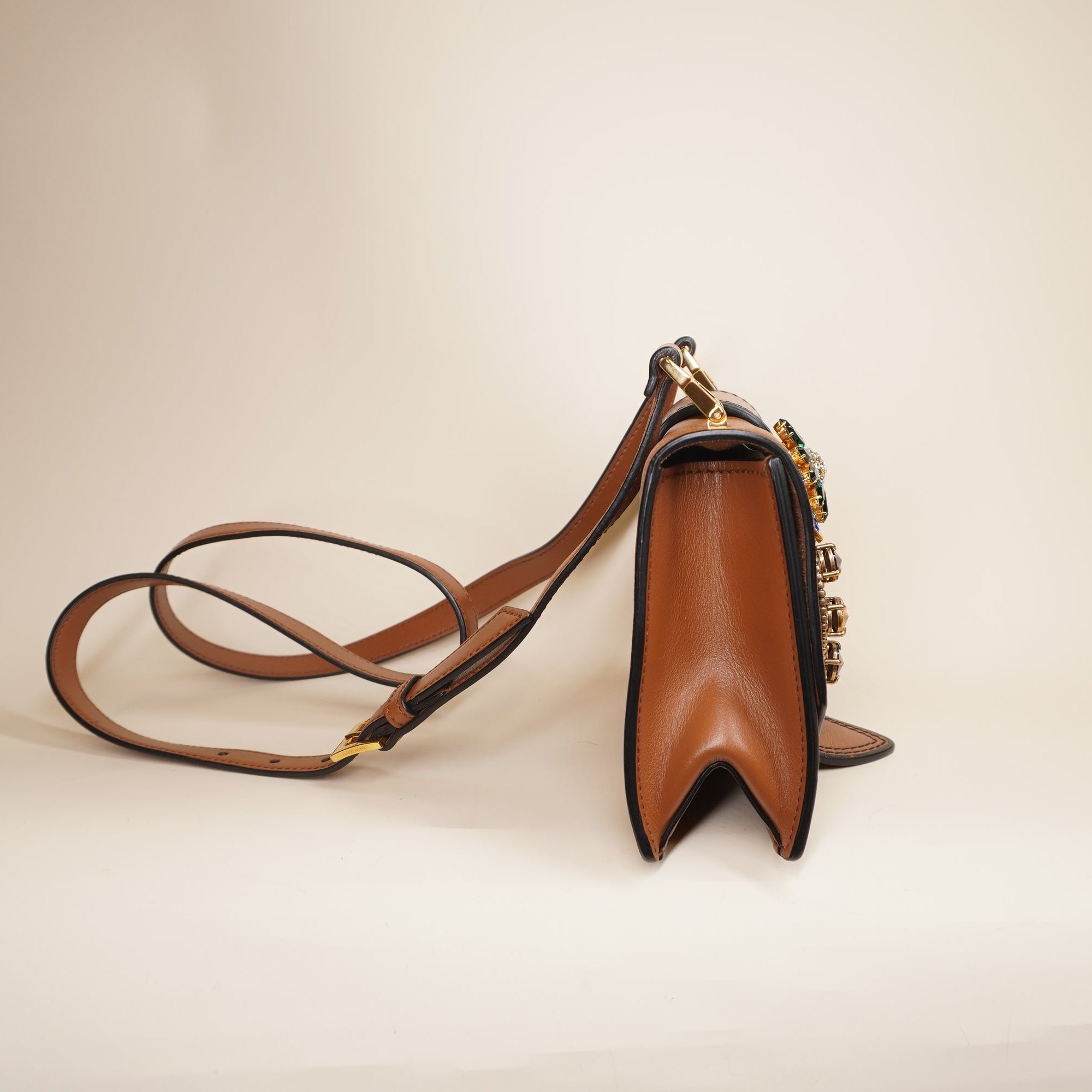 PRE-OWNED Madras Crystal Embellished Leather Shoulder Bag