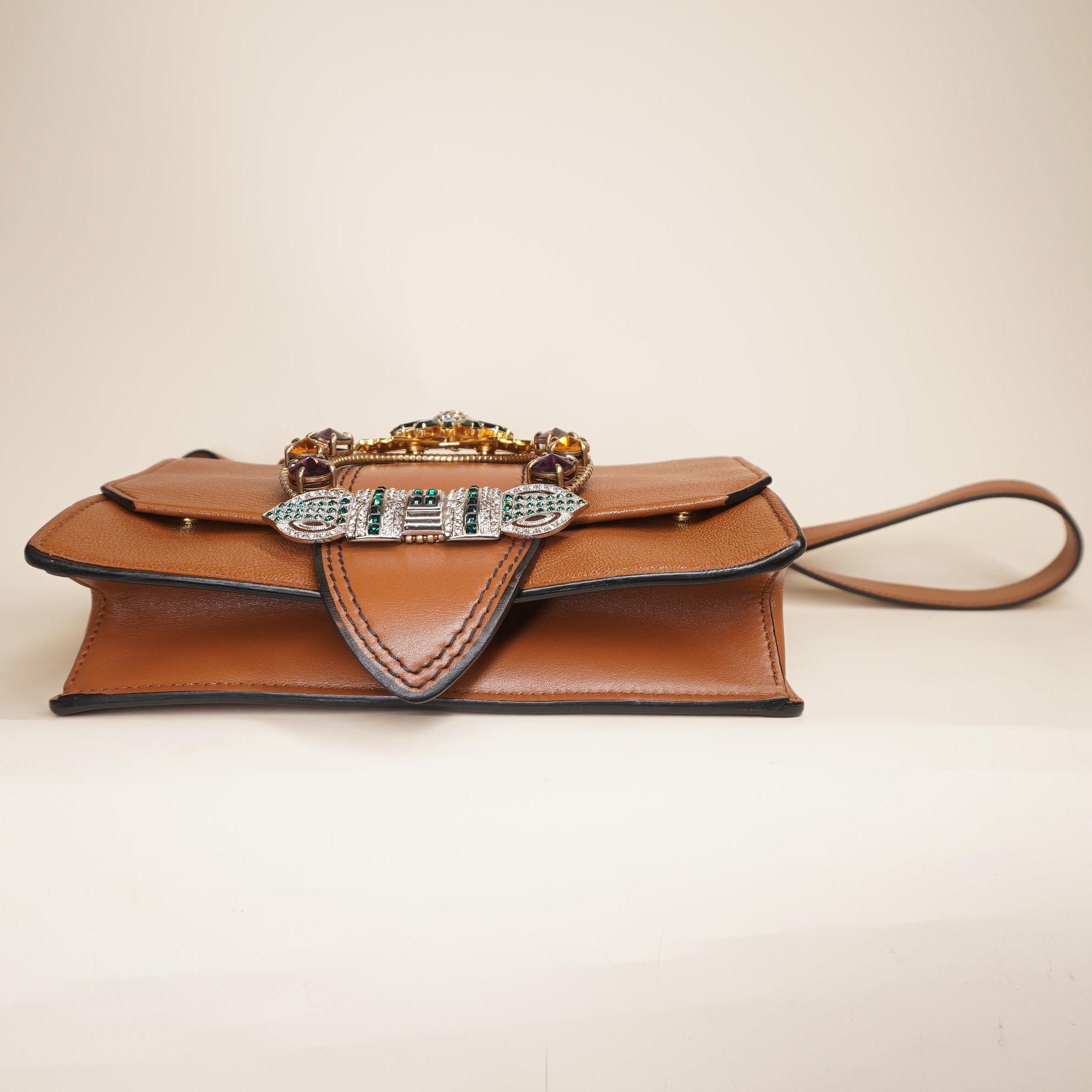 PRE-OWNED Madras Crystal Embellished Leather Shoulder Bag