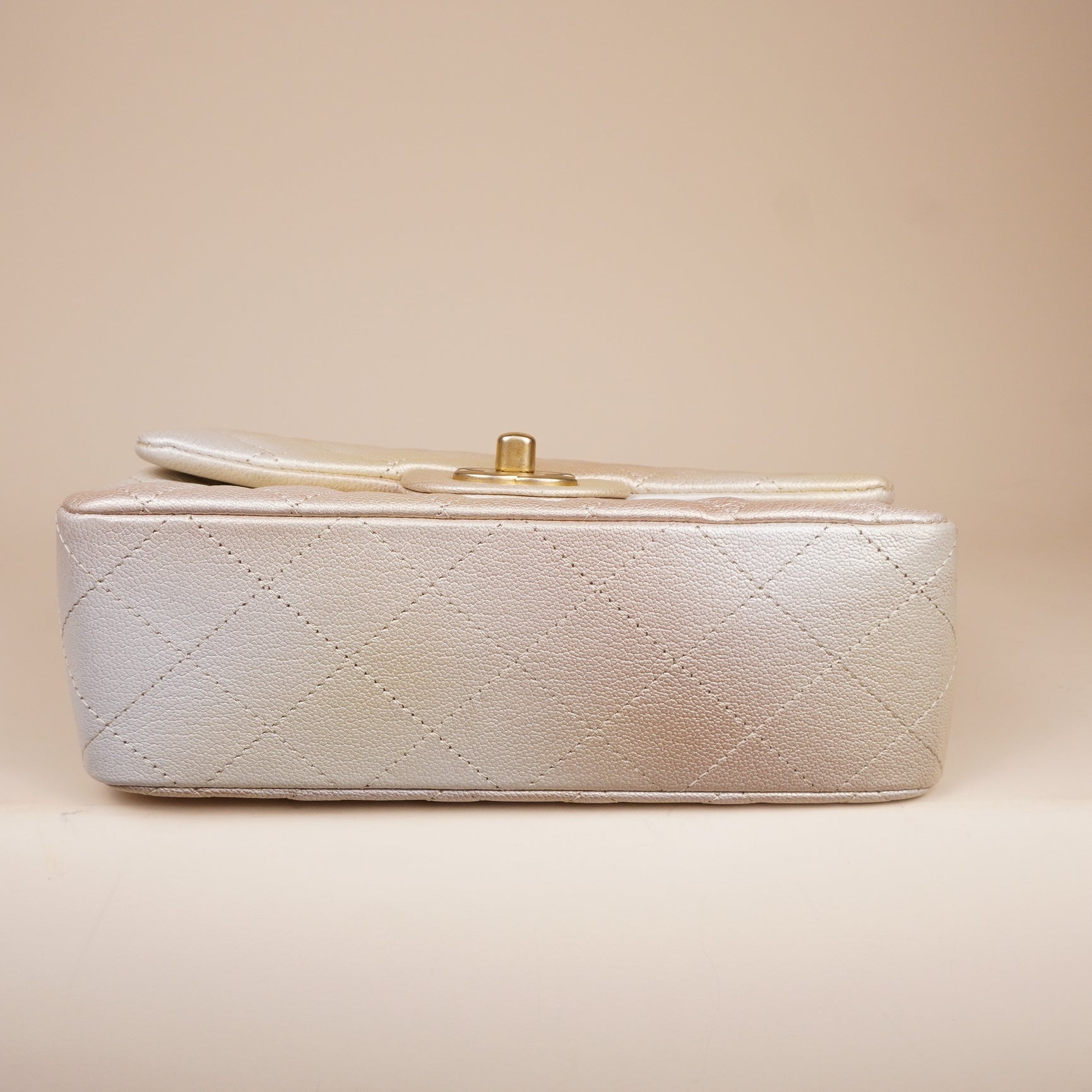 PRE-OWNED CC Metallic Goatskin Quilted Mini Rectangular Flap Gold