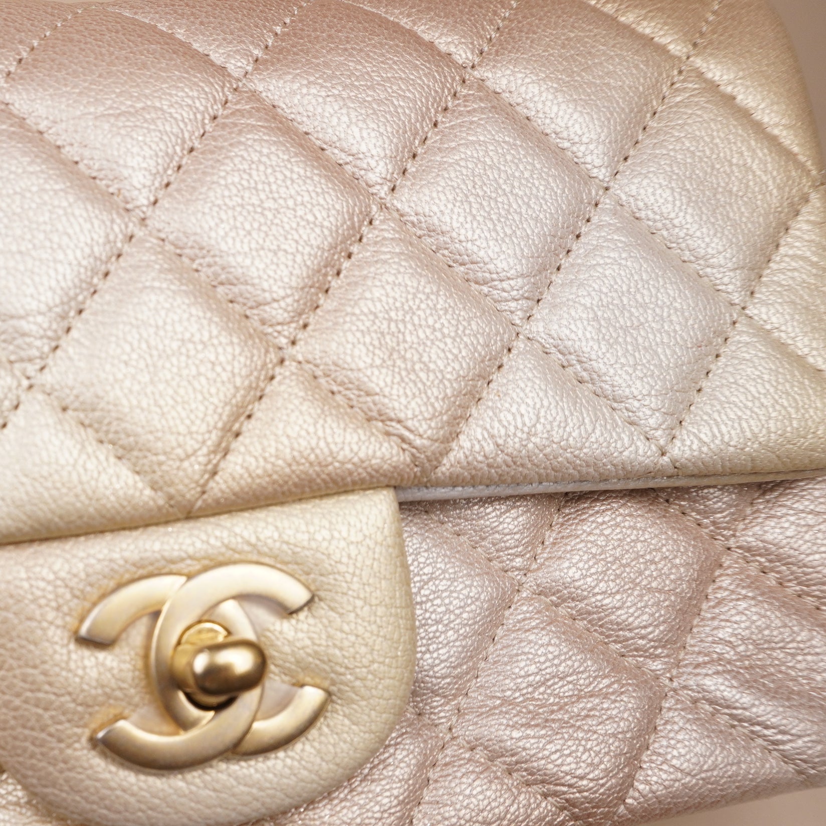 PRE-OWNED CC Metallic Goatskin Quilted Mini Rectangular Flap Gold