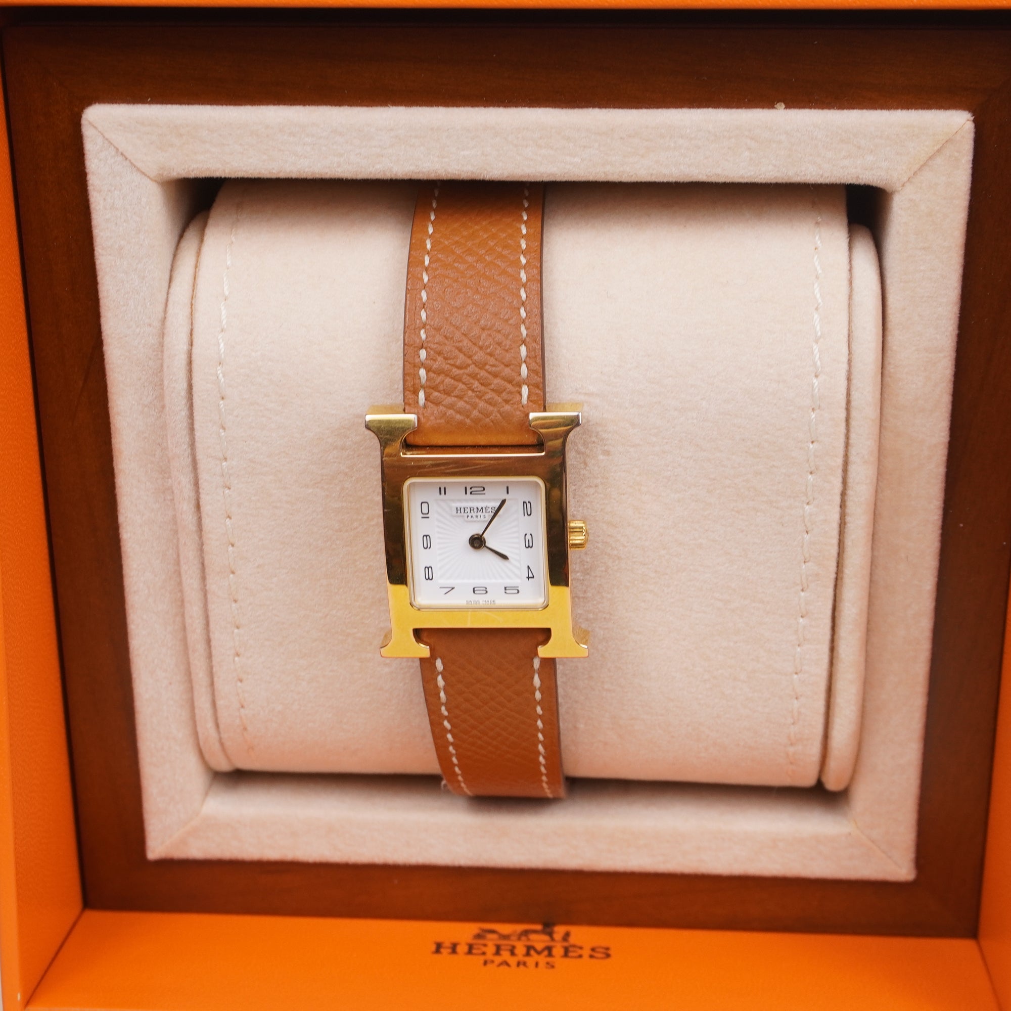 PRE-OWNED Stainless Steel Epsom 21mm Heure H Hour Quartz Watch Gold