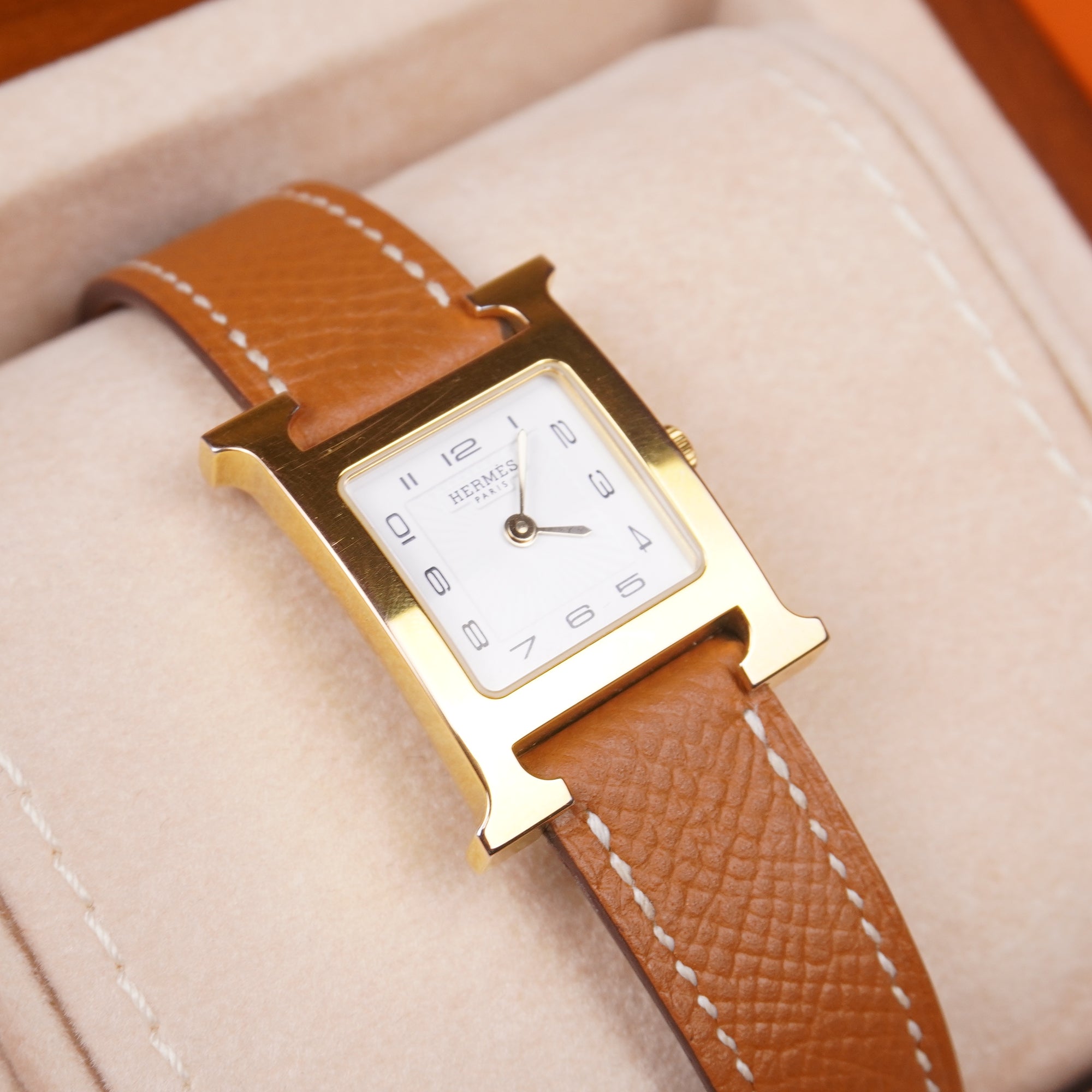 PRE-OWNED Stainless Steel Epsom 21mm Heure H Hour Quartz Watch Gold