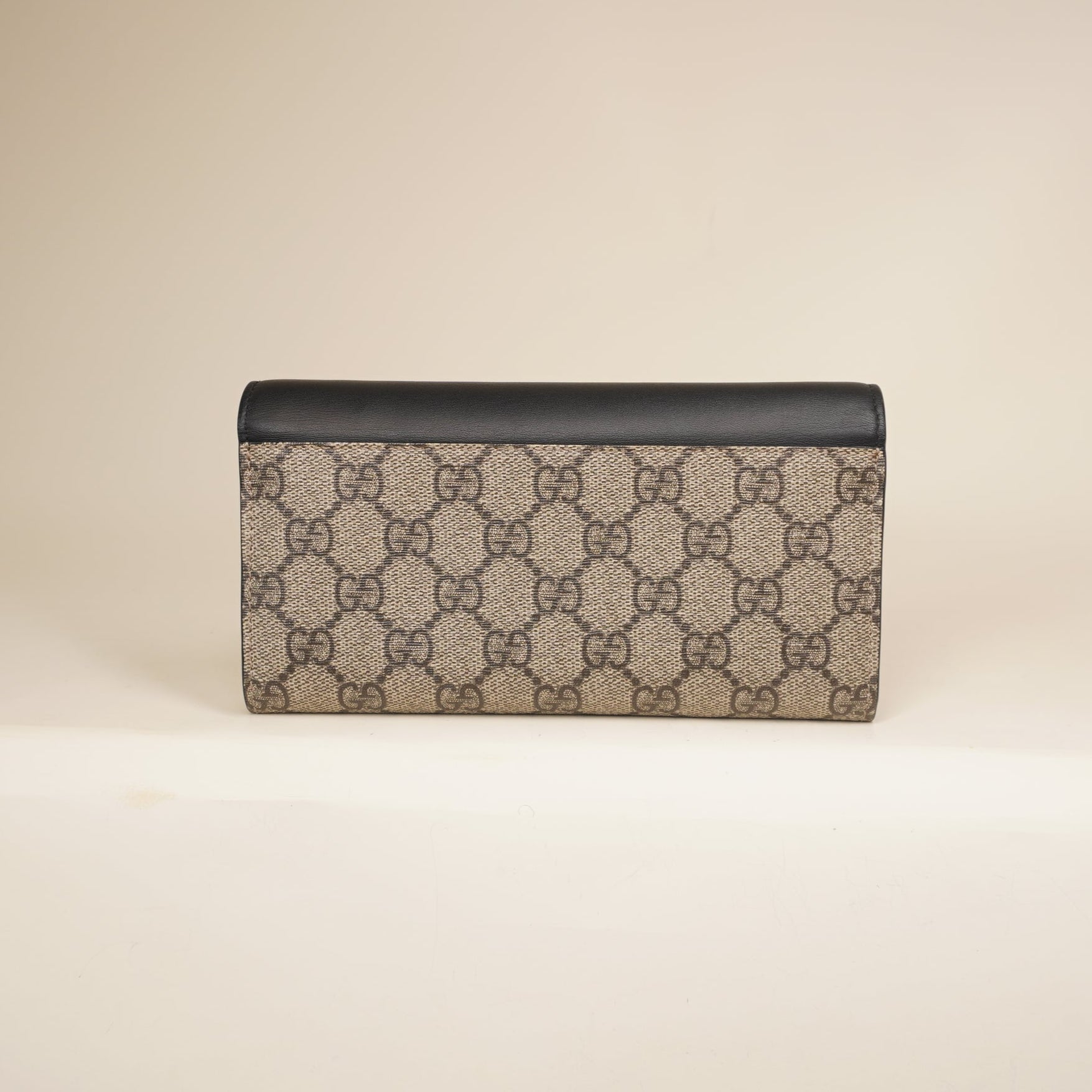 PRE-OWNED GG Supreme Monogram Moon Calfskin Padlock Continental Chain Wallet