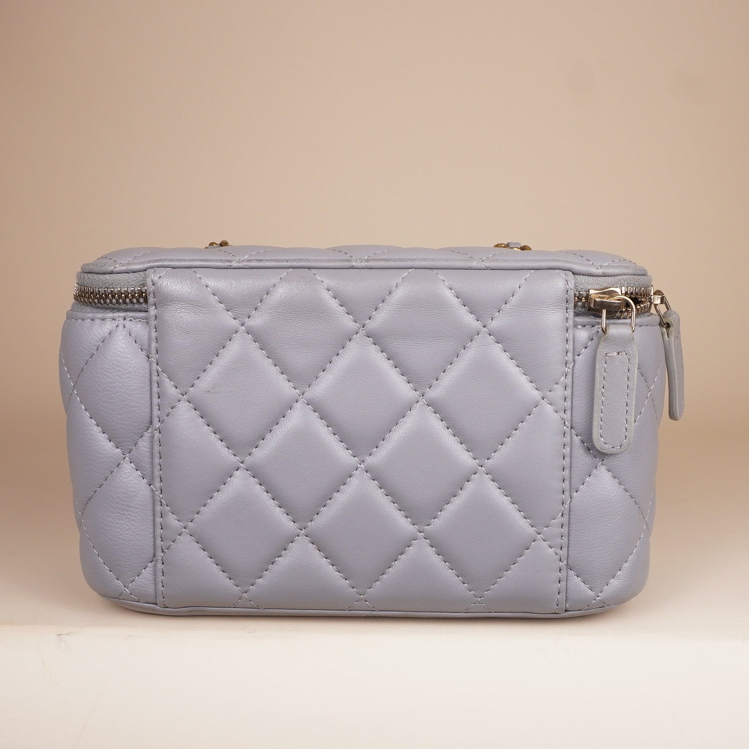 PRE-OWNED CC Lambskin Quilted Small Pearl Crush Vanity Case Crossbody Bag