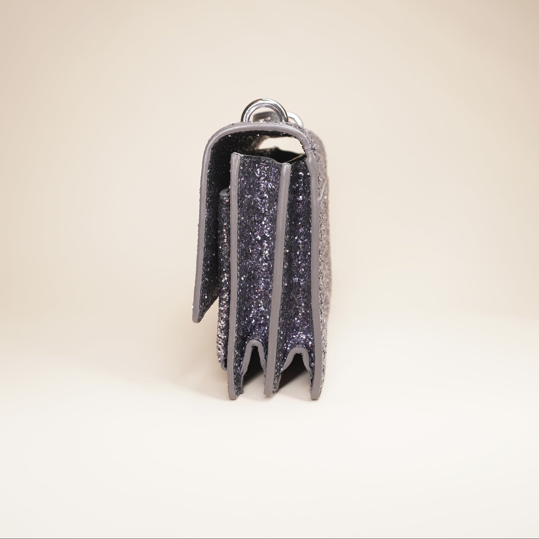 PRE-OWNED YSL Glitter Silver Small Sunset Shoulder Bag