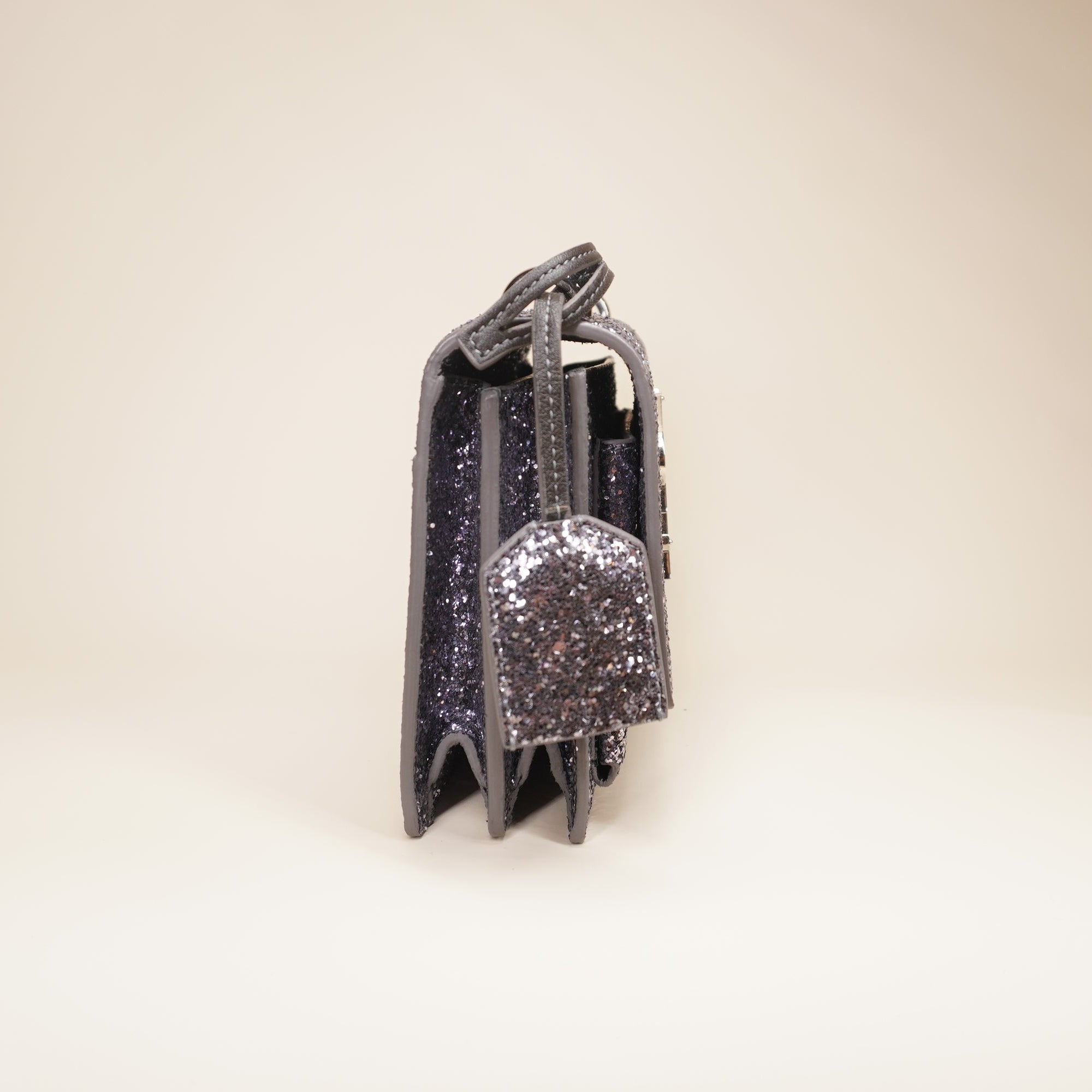 PRE-OWNED YSL Glitter Silver Small Sunset Shoulder Bag