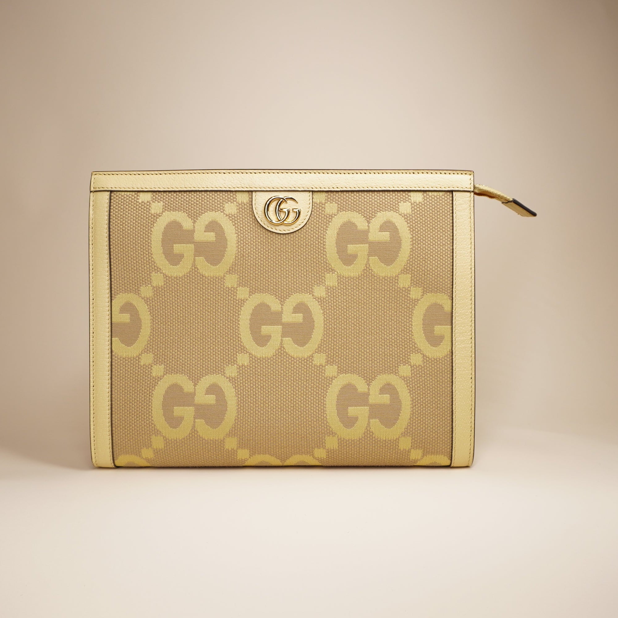 PRE-OWNED Ophidia Jumbo GG Pouch Yellow Canvas