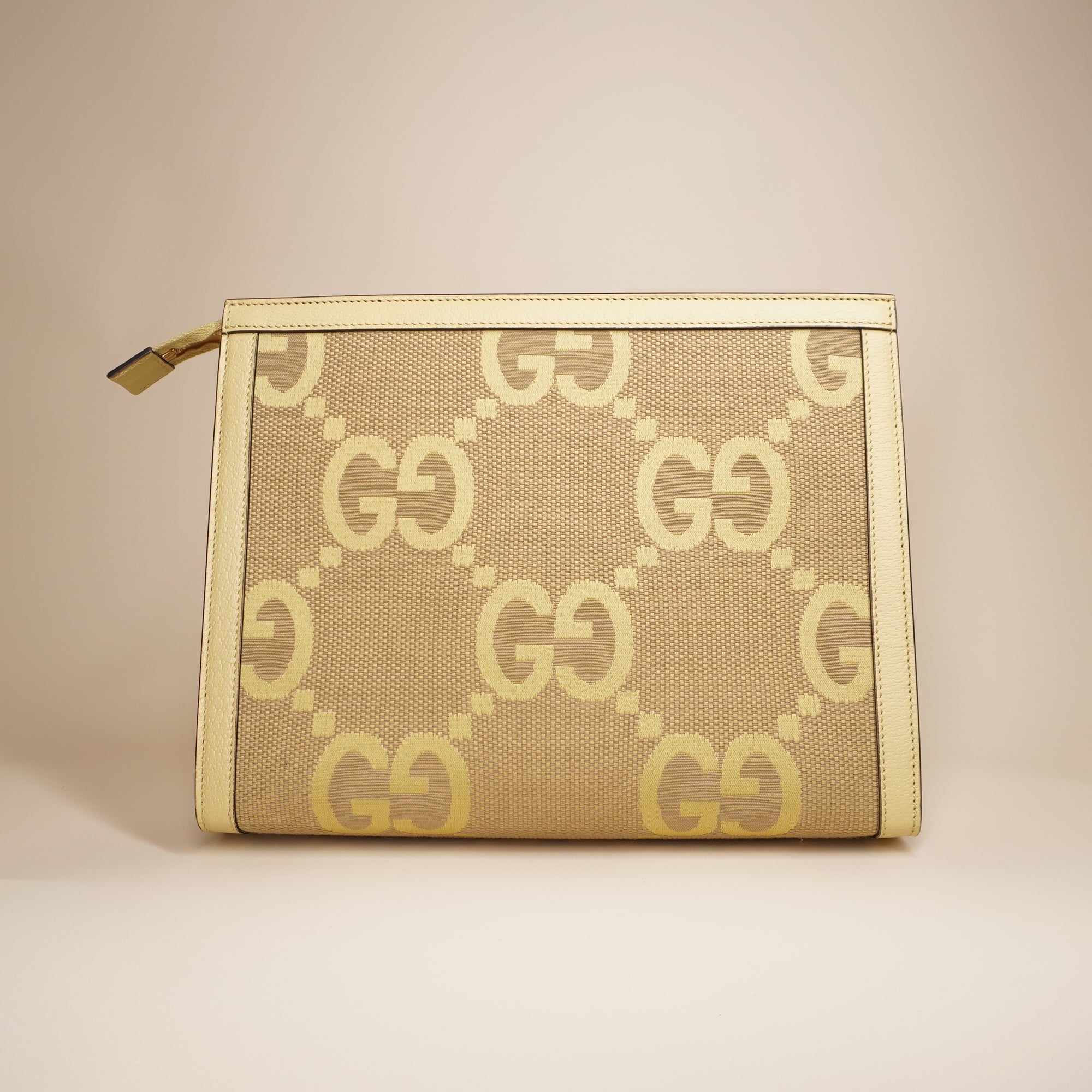 PRE-OWNED Ophidia Jumbo GG Pouch Yellow Canvas