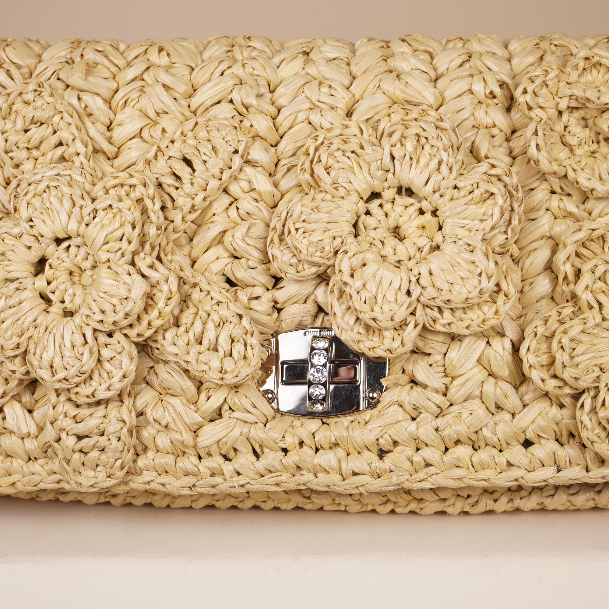 PRE-OWNED Raffia with Crystals Shoulder Bag