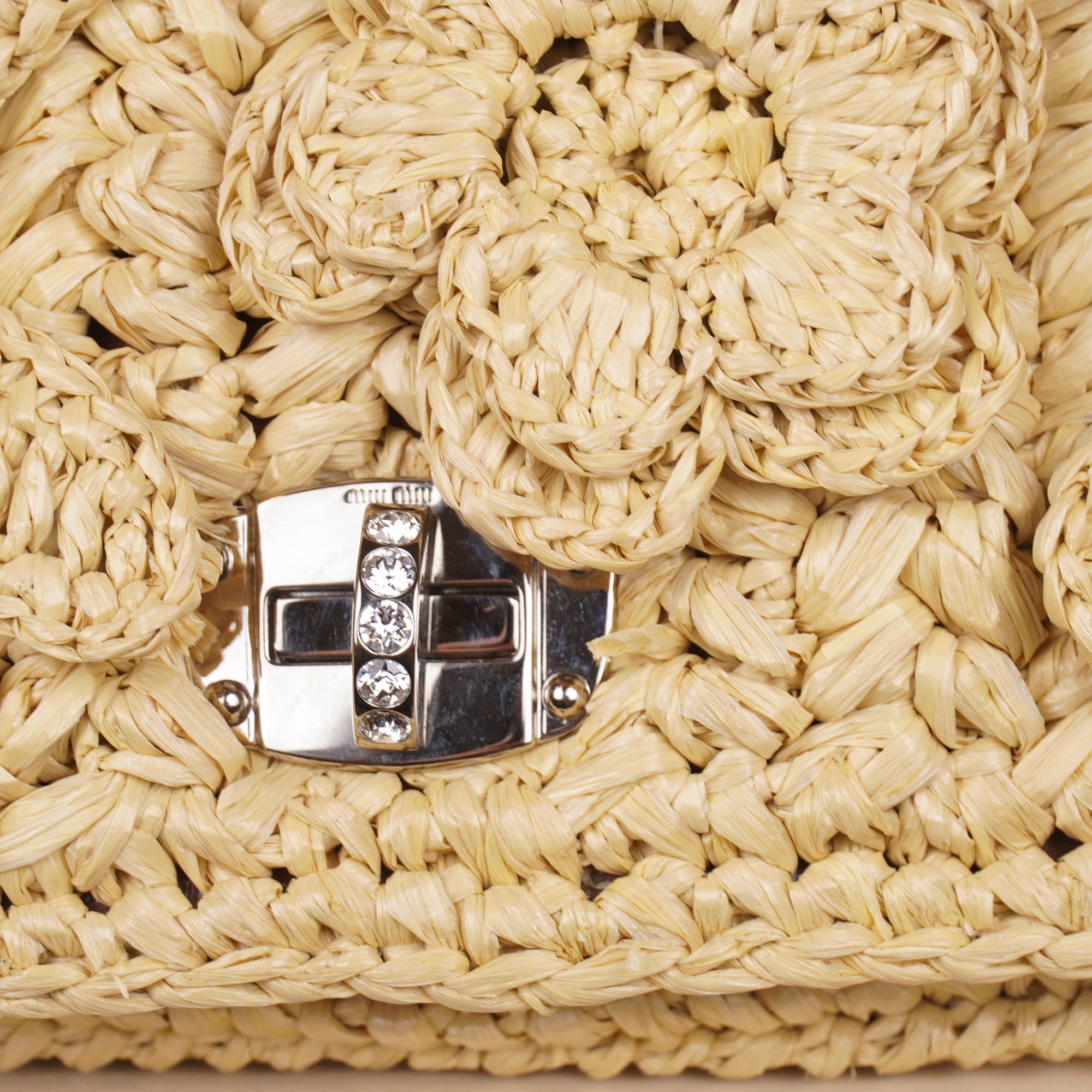 PRE-OWNED Raffia with Crystals Shoulder Bag