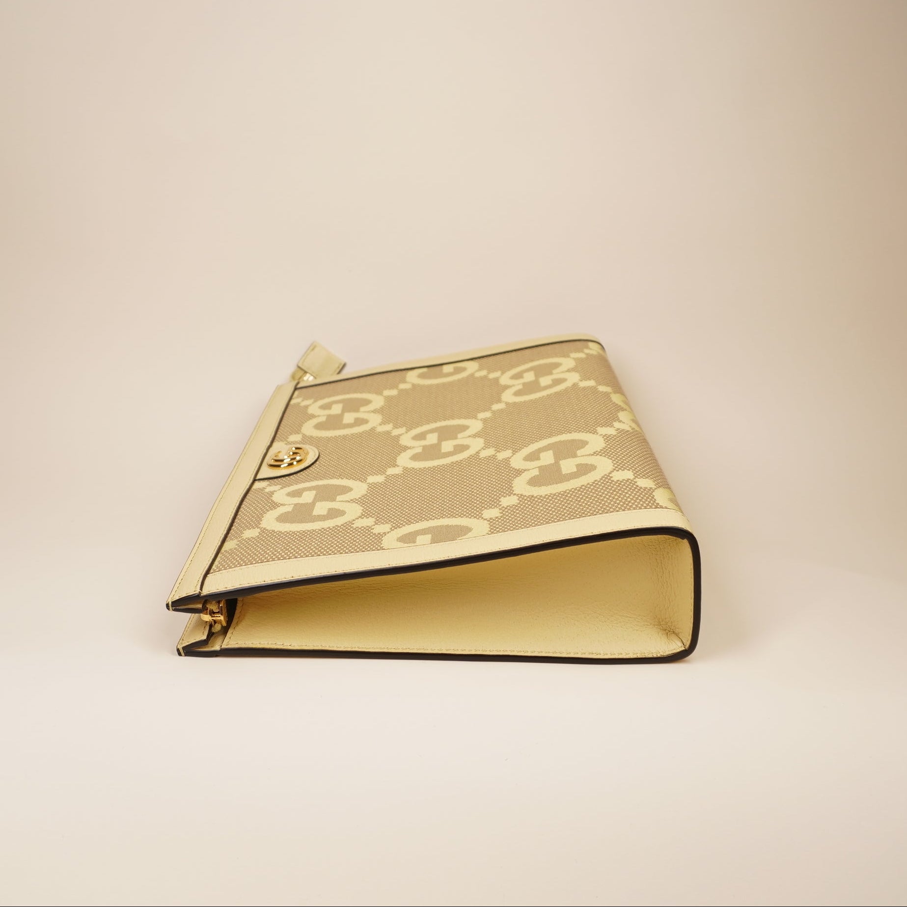 PRE-OWNED Ophidia Jumbo GG Pouch Yellow Canvas