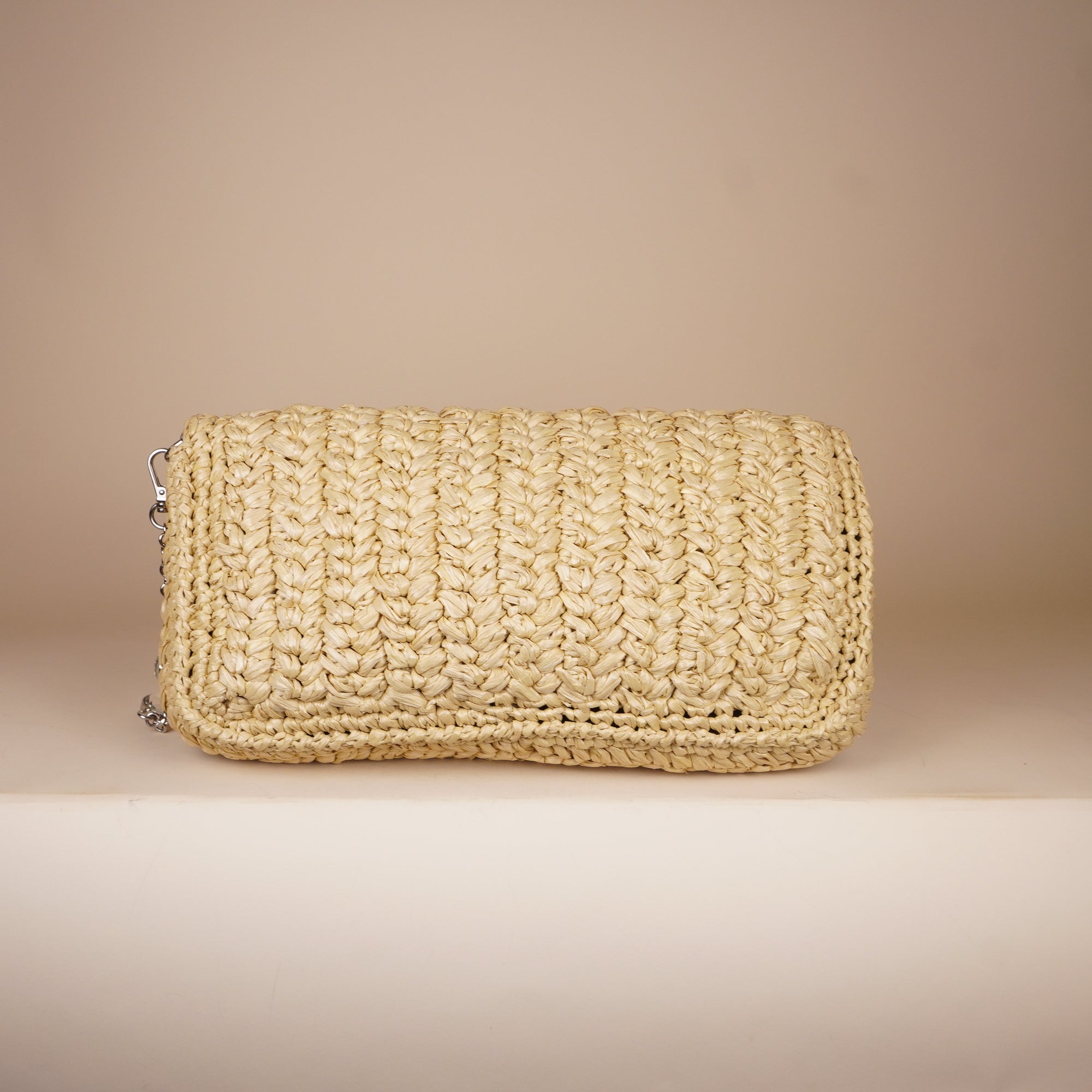 PRE-OWNED Raffia with Crystals Shoulder Bag