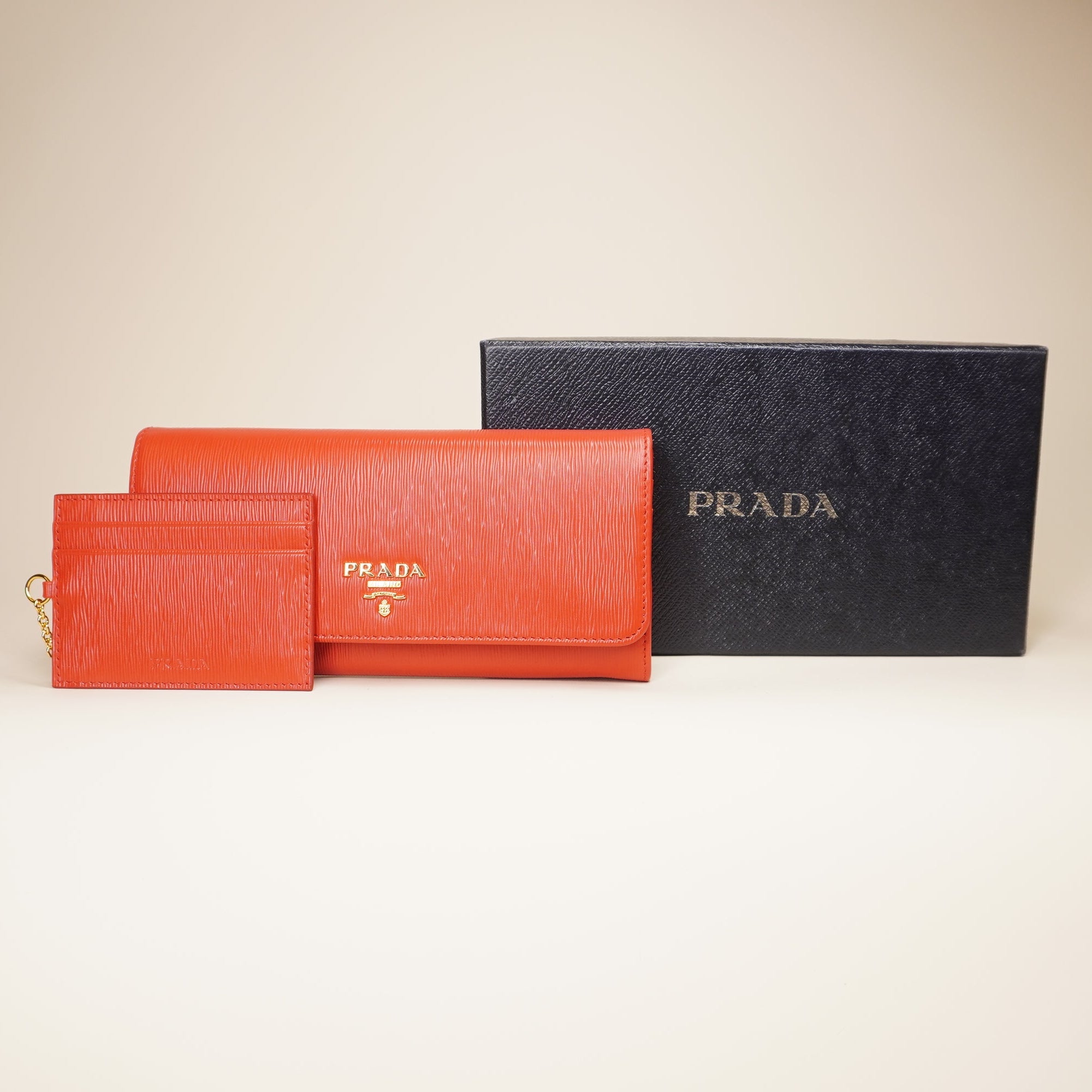 PRE-OWNED Prada Red Saffiano Leather Long Wallet
