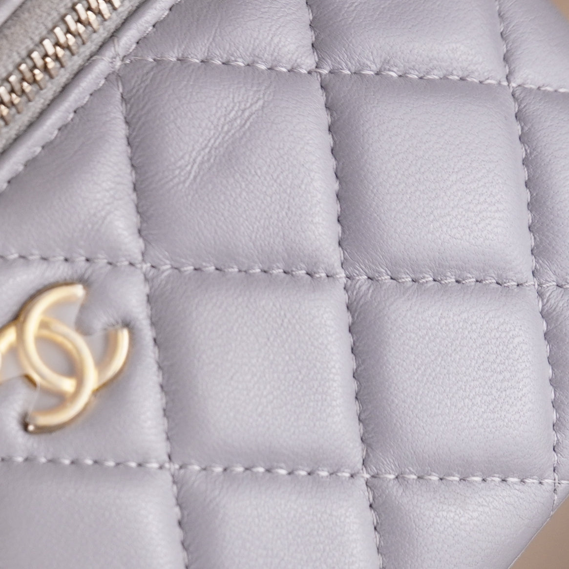 PRE-OWNED CC Lambskin Quilted Small Pearl Crush Vanity Case Crossbody Bag