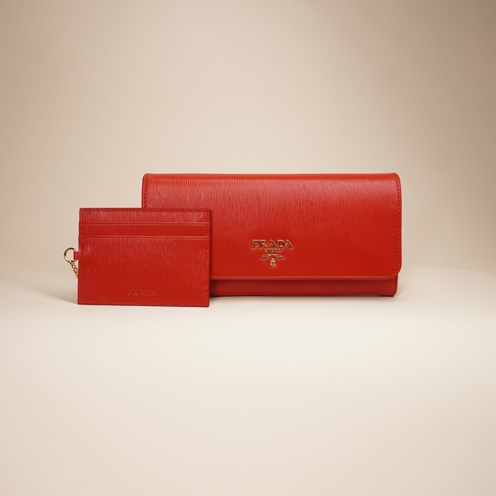 PRE-OWNED Prada Red Saffiano Leather Long Wallet
