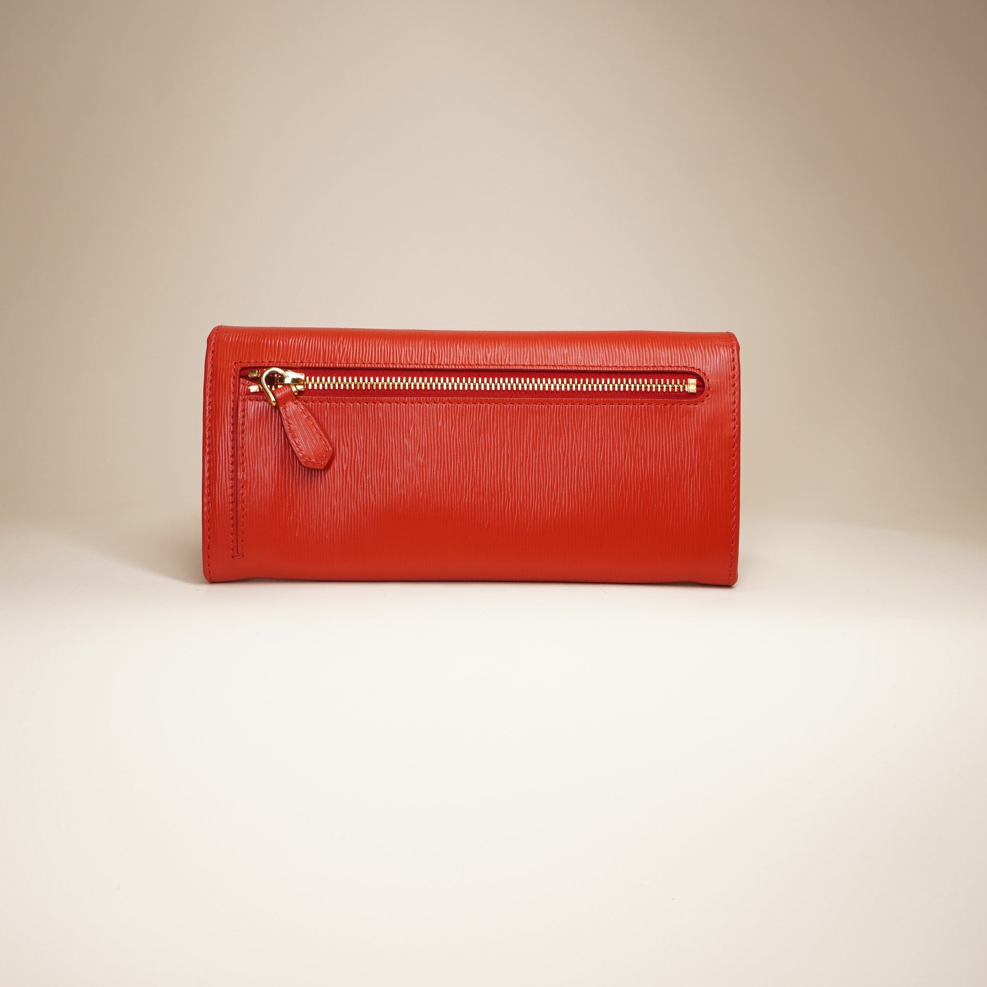 PRE-OWNED Prada Red Saffiano Leather Long Wallet