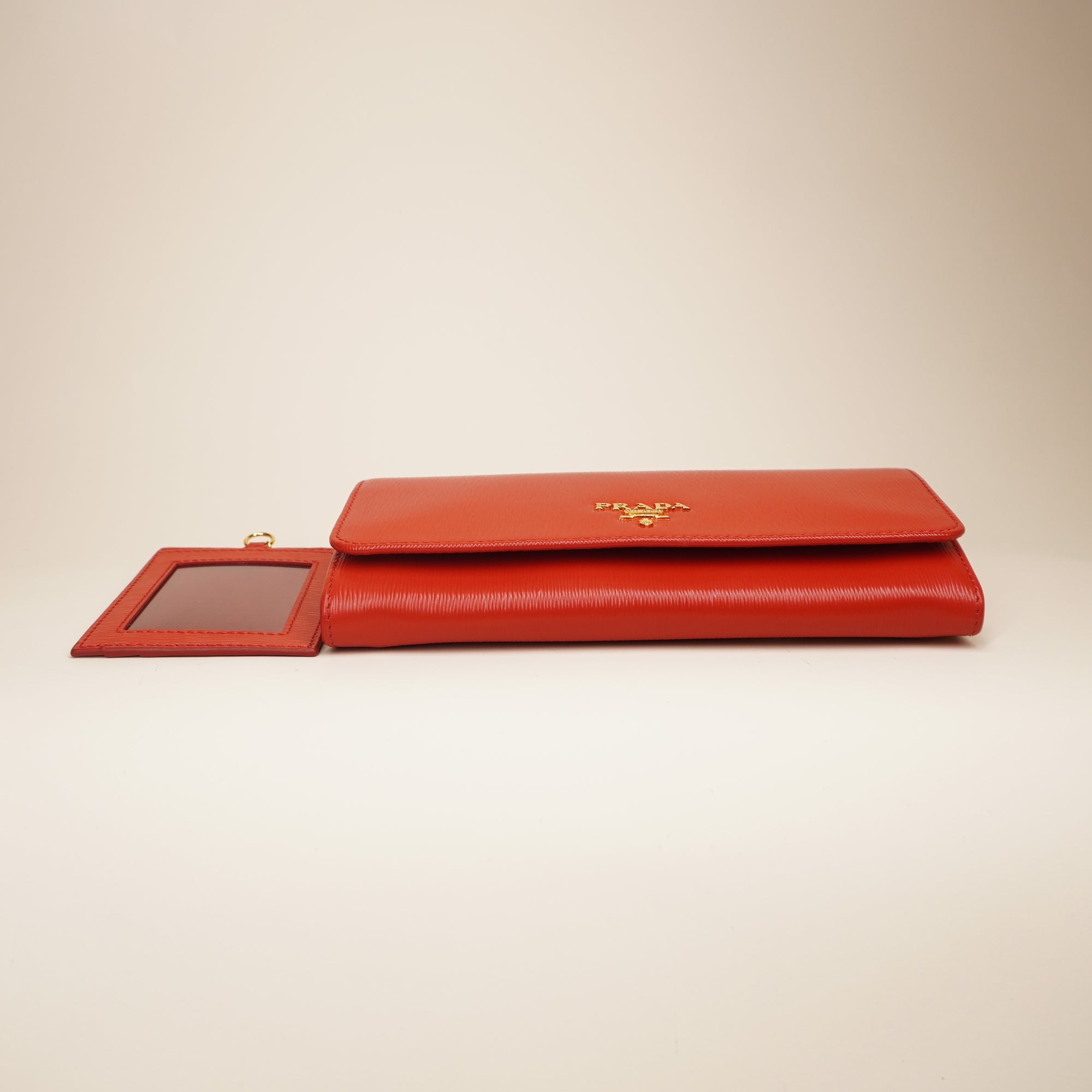 PRE-OWNED Prada Red Saffiano Leather Long Wallet