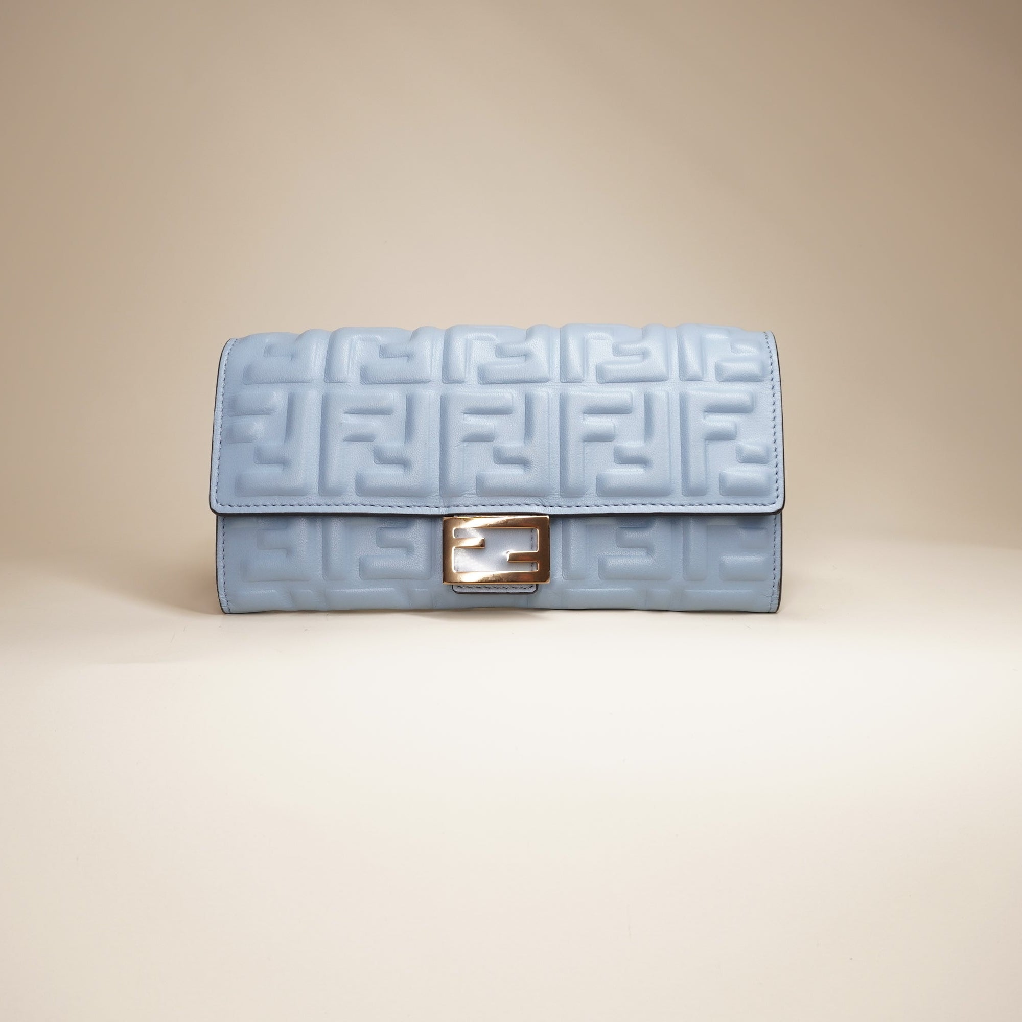 PRE-OWNED Embossed FF Baguette Continental Wallet Light Blue