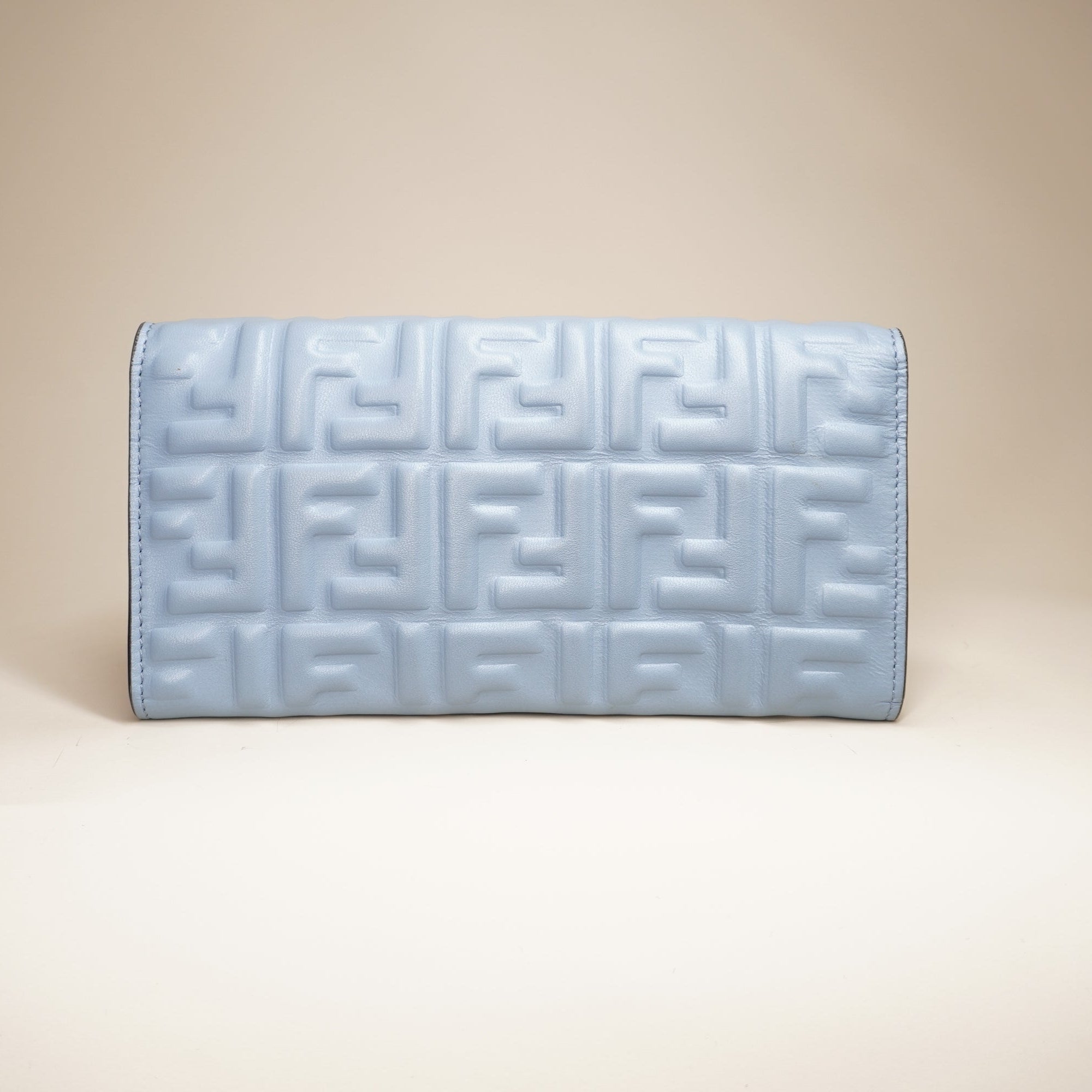 PRE-OWNED Embossed FF Baguette Continental Wallet Light Blue
