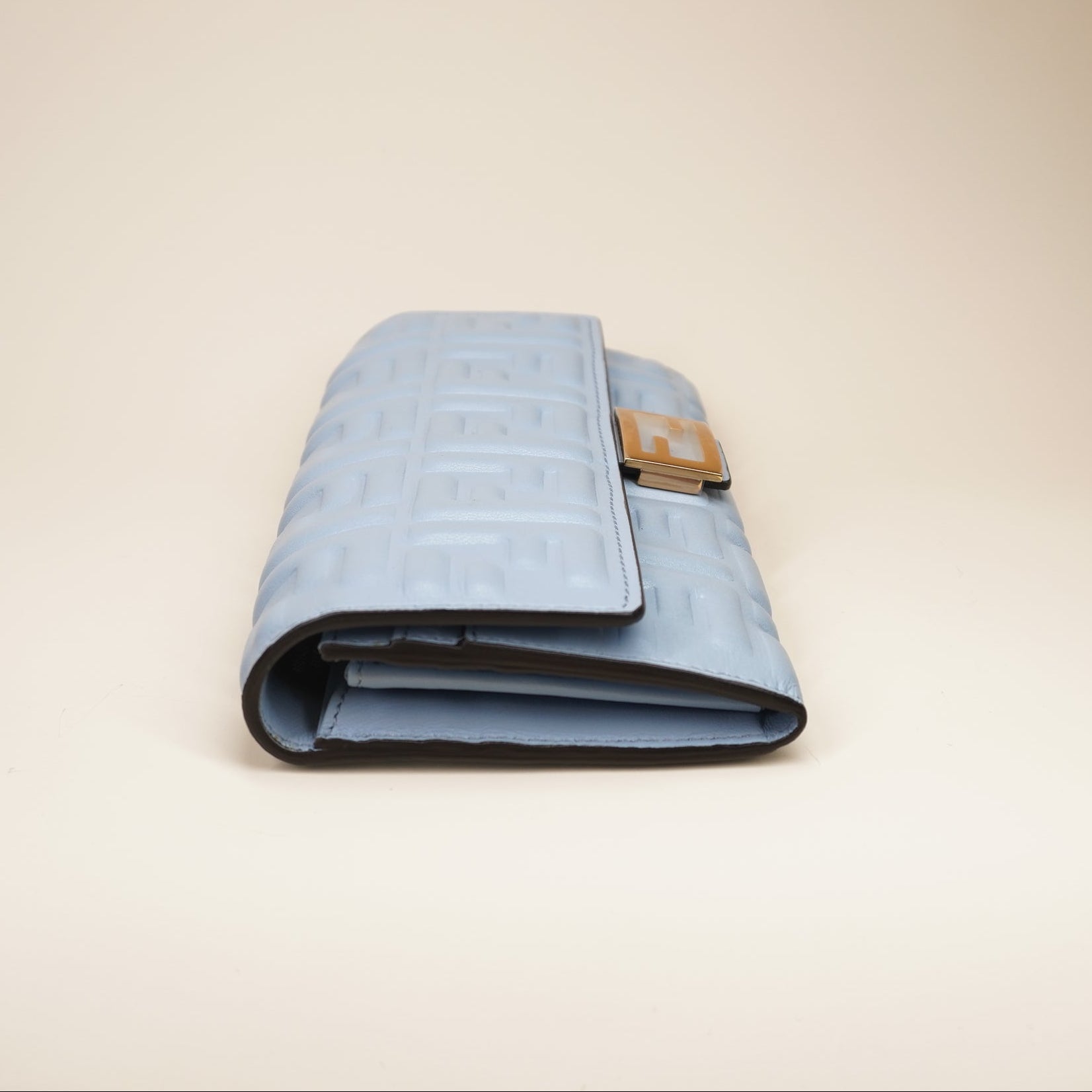 PRE-OWNED Embossed FF Baguette Continental Wallet Light Blue