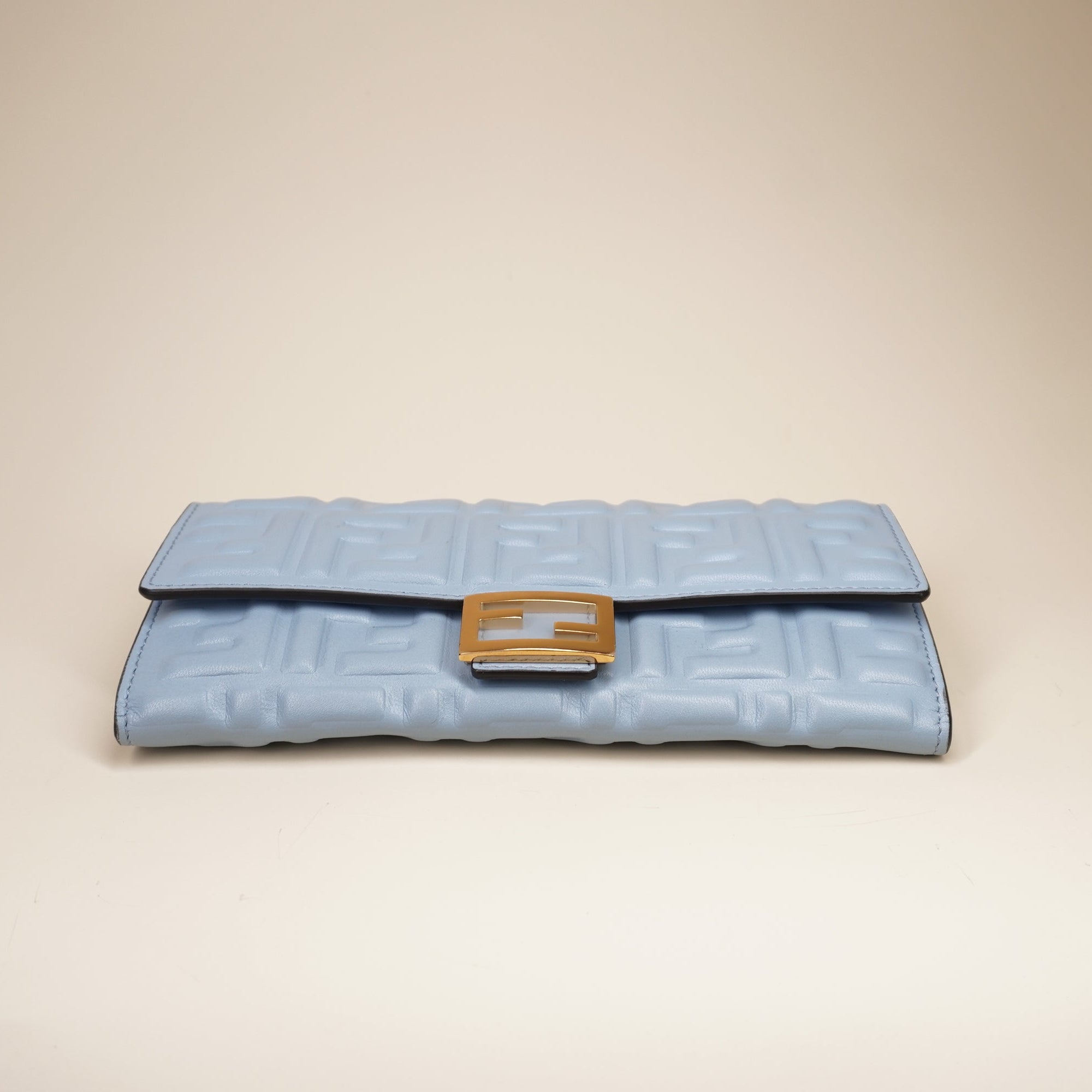 PRE-OWNED Embossed FF Baguette Continental Wallet Light Blue